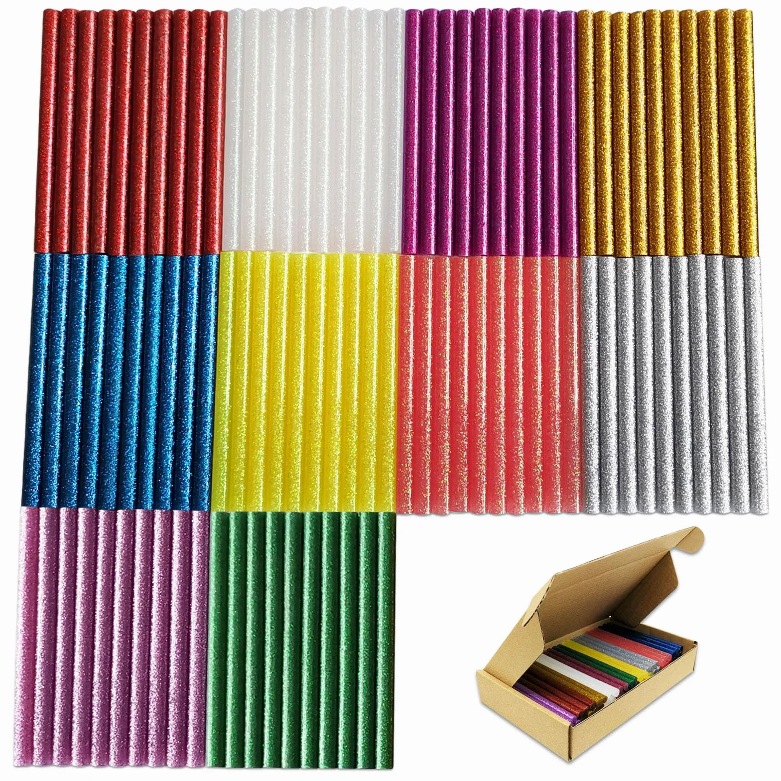 100 sztuk pałeczek do klejenia na gorąco, wielokolorowe, 100 x 7 mm