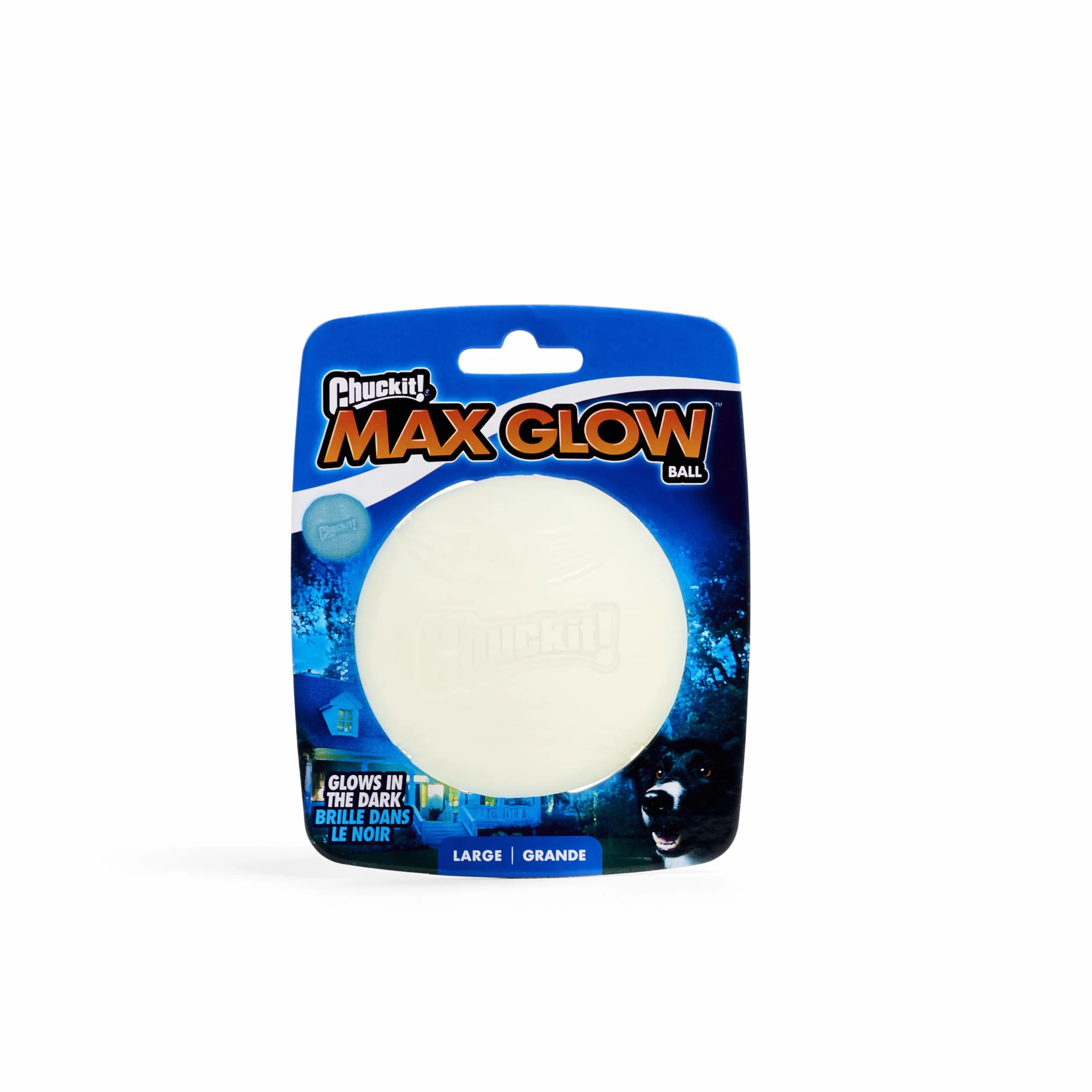 Chuckit! Max Glow piłka dla psa, świecąca w ciemności, świecąca w ciemności, zwiększona widoczność, zabawka dla psa, 1 szt., duża
