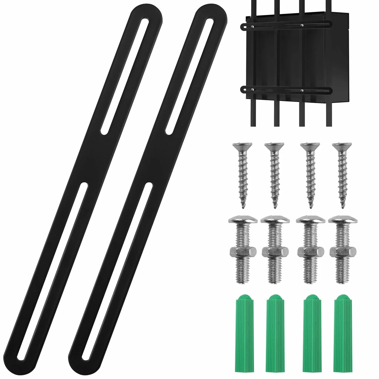 2 zestawy mocowania skrzynki pocztowej, 280 x 24 mm czarne metalowe wsporniki mocujące z nakrętkami do mocowania skrzynek pocztowych do bramy ogrodzenia