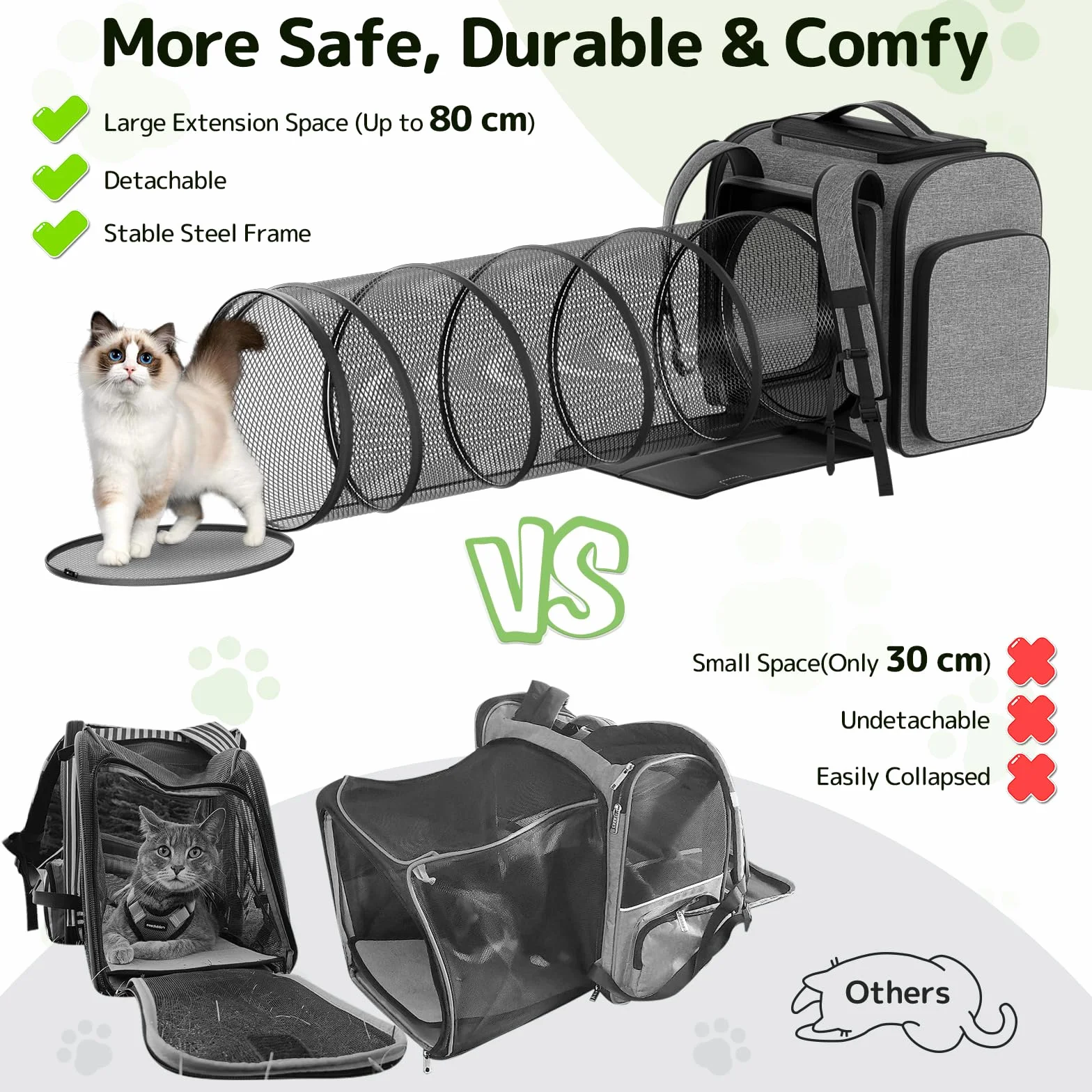 Plecak dla kota Pawtners z tunelem, zatwierdzony przez linie lotnicze, do 11 kg, składane nosidełko