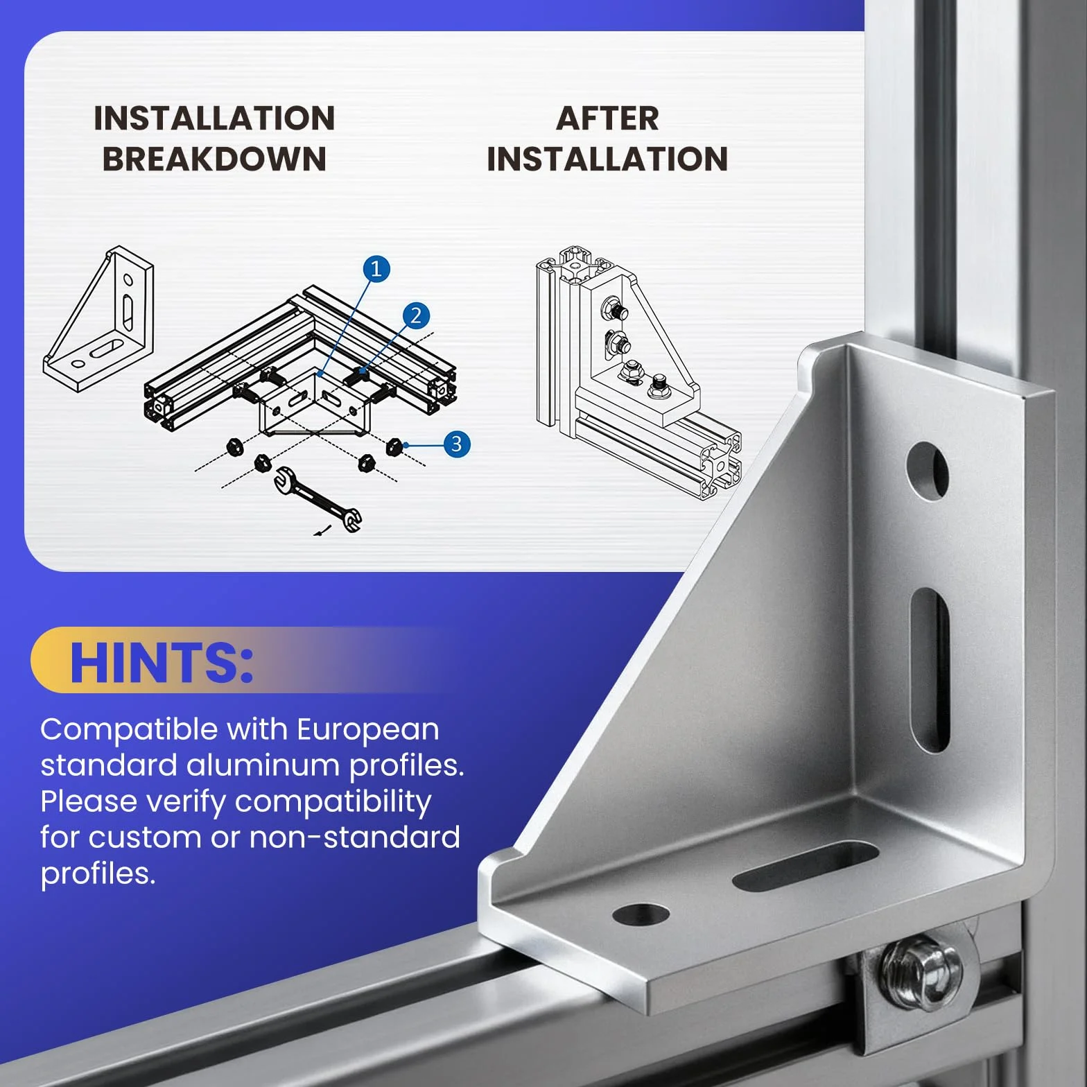 8 sztuk aluminiowych łączników kątowych 40x80, kątownik aluminiowy, materiał mocujący, łącznik narożny 90 stopni do profilu aluminiowego, stabilne łączniki profilu aluminiowego do profili