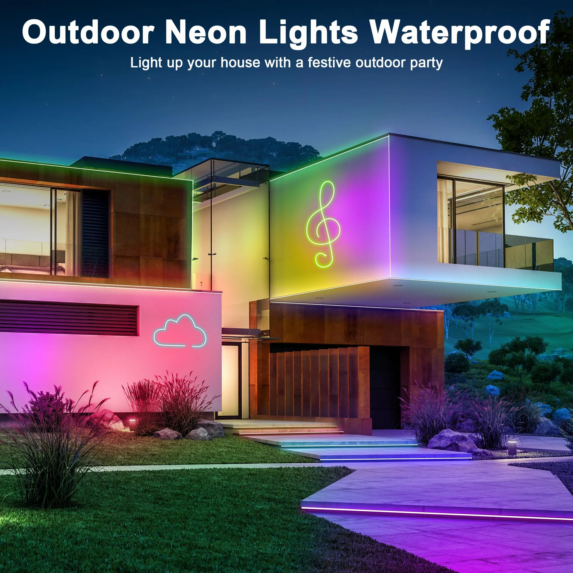 Taśma LED Neon 5M, taśma LED DIY z aplikacją/pilotem, synchronizacja muzyki, światło LED Neon do pokoju gier, wodoodporne, do wewnątrz i na zewnątrz, dekoracja pokoju