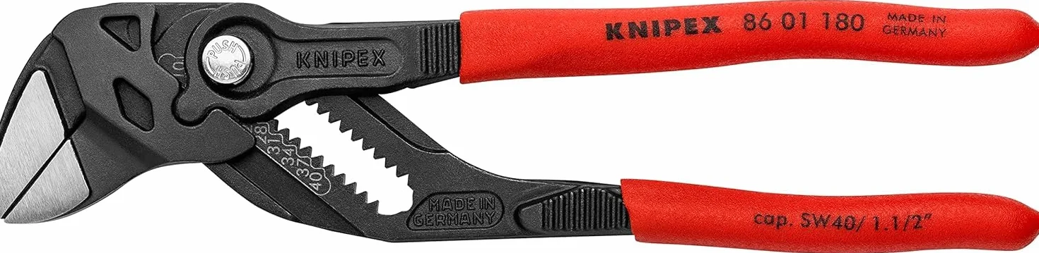KNIPEX Szczypce-klucz szczypce i klucz w jednym narzędziu w opakowaniu z zawieszką fosforanowana, szara pokryte antypoślizgowym, 86 01 180 SB