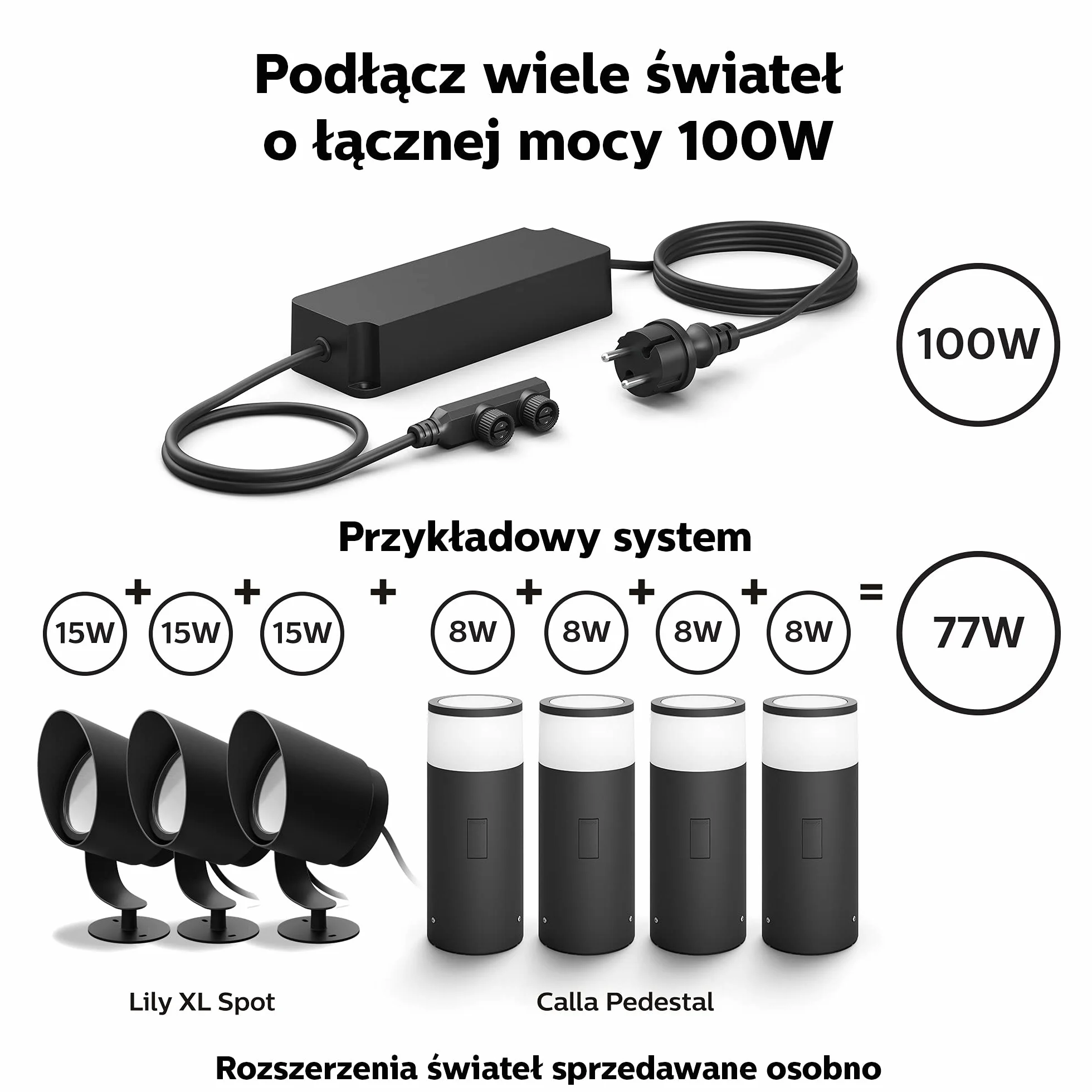 Philips Hue Outdoor Niskonapięciowy zasilacz zewnętrzny [do 100 W], do inteligentnego oświetlenia zewnętrznego Philips Hue, czarny