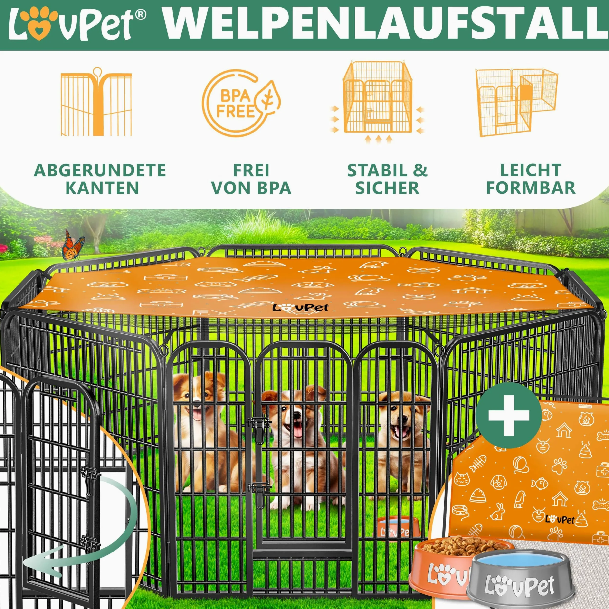 LovPet Kojec dla szczeniąt Wybieg dla Pies XXL z plandeką ochronną odporny na warunki atmosferyczne