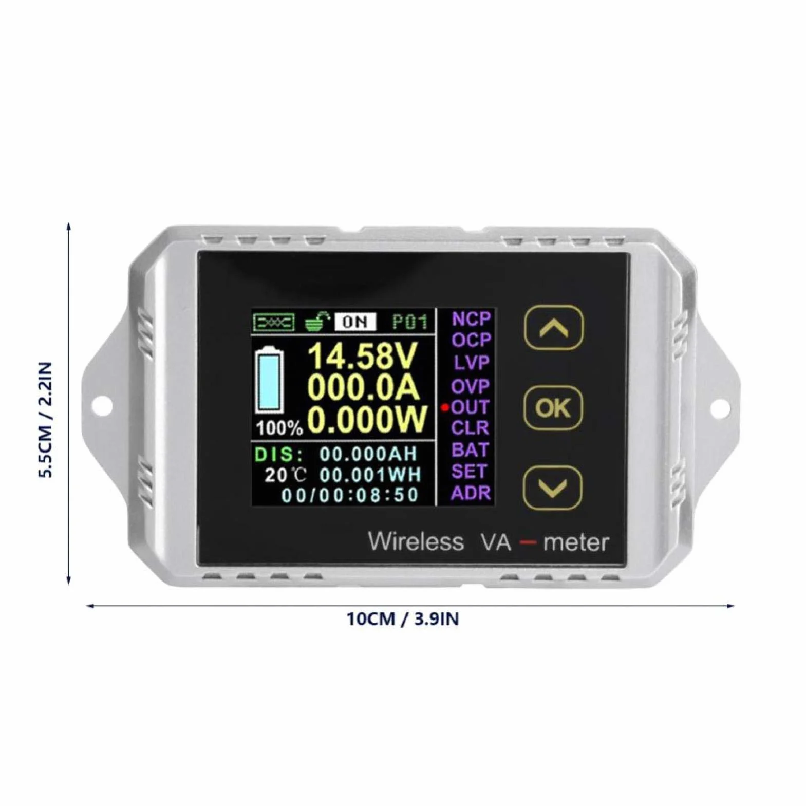 Amperomierz DC, bezprzewodowy kolorowy wyświetlacz LCD, napięcie DC, amperomierz, miernik mocy, miernik mocy, mocy ładowania i rozładowania, watogodziny (VAT-4300)