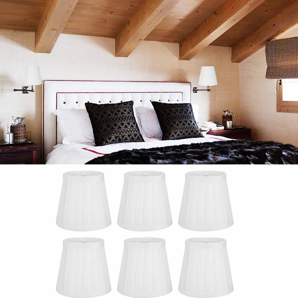 6 szt. Klosz żyrandola, biały nowoczesny abażur E14 Clip on Fabric abażur ścienny, Clip on plisowany klosz lampy wiszącej do dekoracji wnętrz