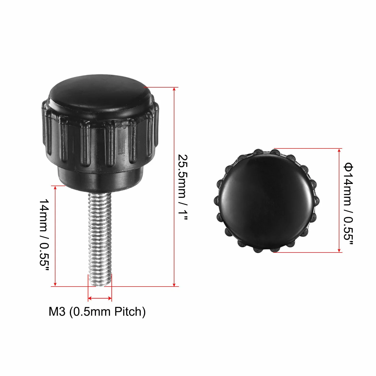 QUARKZMAN 8 sztuk śrub radełkowanych z gwintem M3 x 14 mm, śruba z łbem okrągłym, śruba z uchwytem okrągłym, śruby zaciskowe, 14 mm, guziki ręczne, śruby kciukowe, śruba napinająca do maszyn