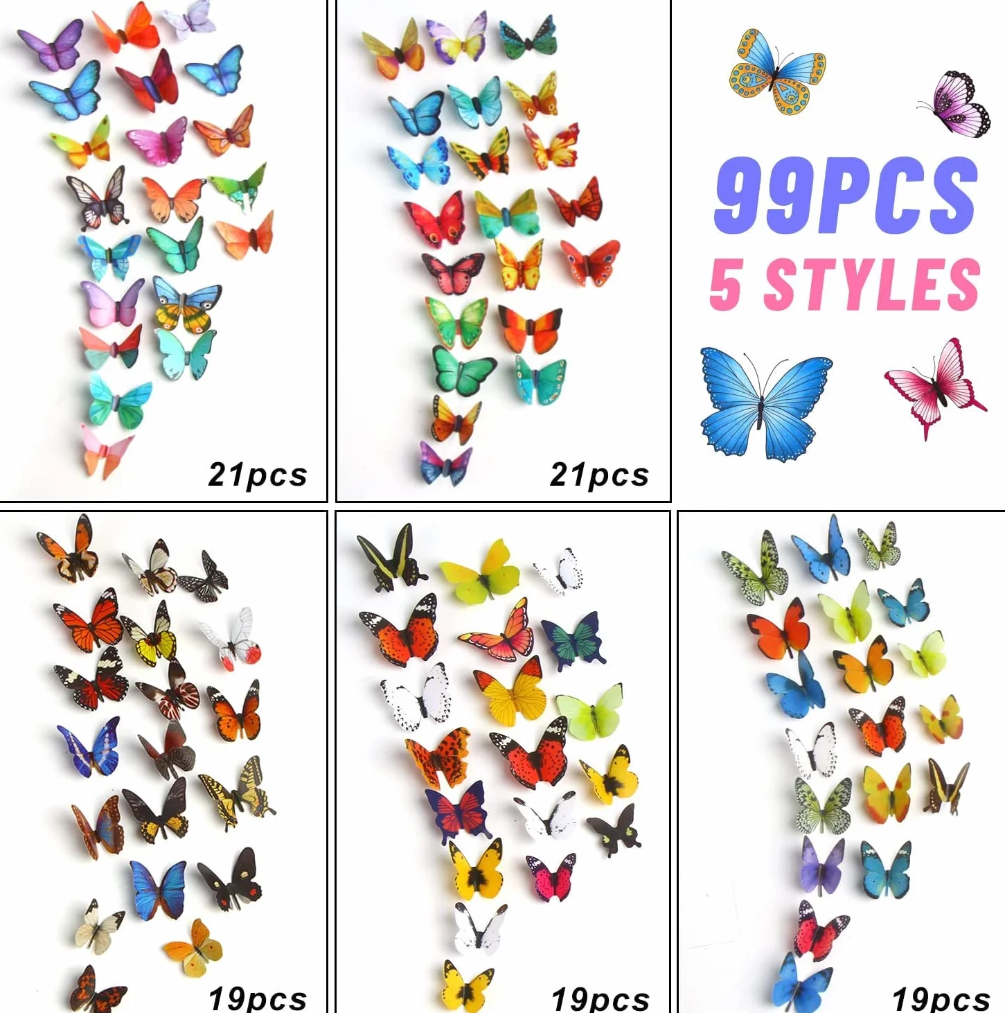 99 sztuk naklejek 3D motyle dekoracja ścienna DIY do pokoju niemowlęcego