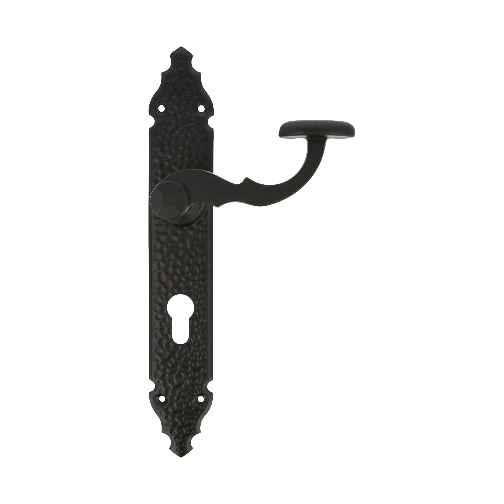 Amig - Zestaw uchwytów mod. 100 PB | 280 x 44 mm | Klamka Zamak ze stalową płytką | Czarne wykończenie | Zawiera końcówkę Europrofilową | Czworokąt 8 mm | Rustykalny ręcznie kuty styl