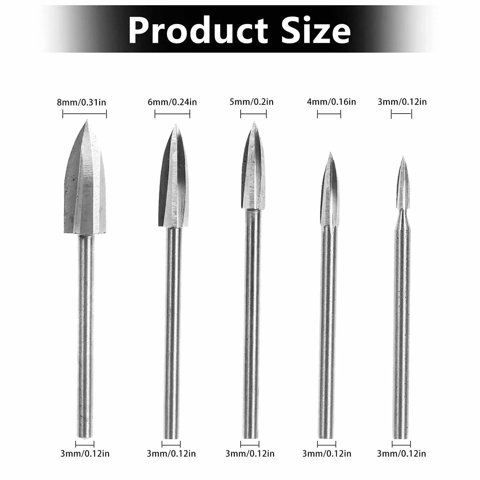 10 sztuk wierteł do grawerowania w drewnie, frez HSS z węglika spiekanego grawerowania z chwytem 1/8" (3 mm) , zestaw obrotowych bitów do obróbki drewna, rzeźbienia, grawerowania, wiercenia