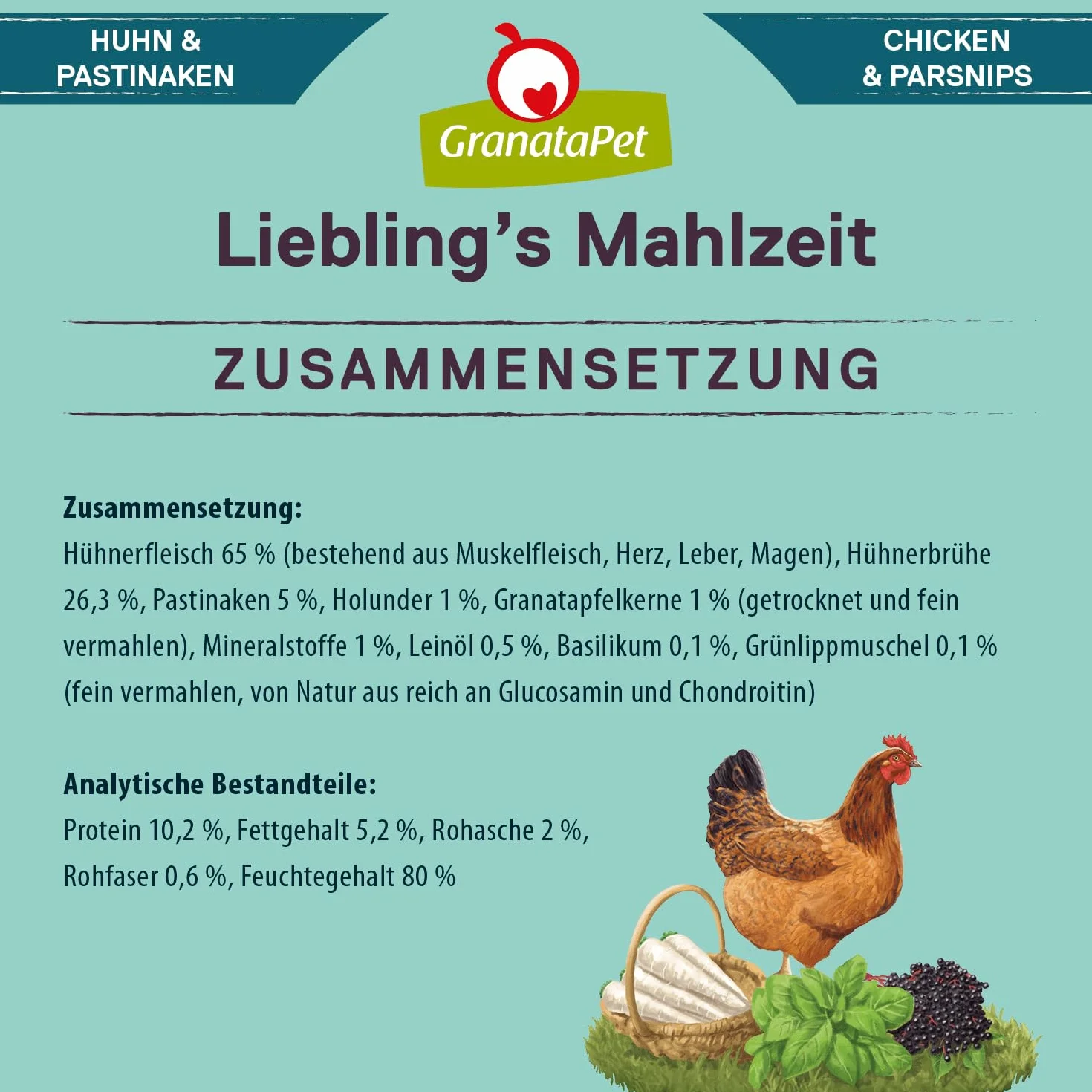 GranataPet Liebling’s Mahlzeit Angus Kurczak i Pasternak w puszkach Karma dla Psa 6 x 800 g