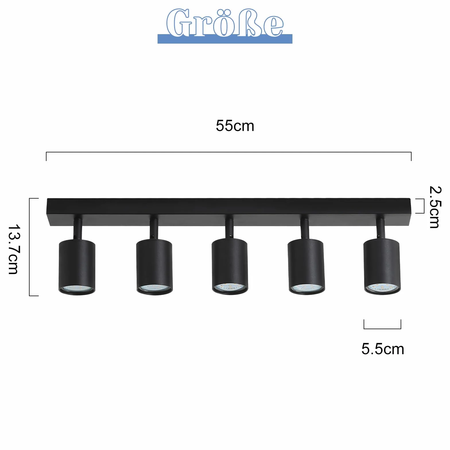 Lampa Sufitowa Nowoczesna Czarnym - Sufitowy Reflektor LED Obrotowy GU10 - Sufitowa Scienna Spot 5 Płomień do Kuchni Sypialni Salonu, bez Zarówek