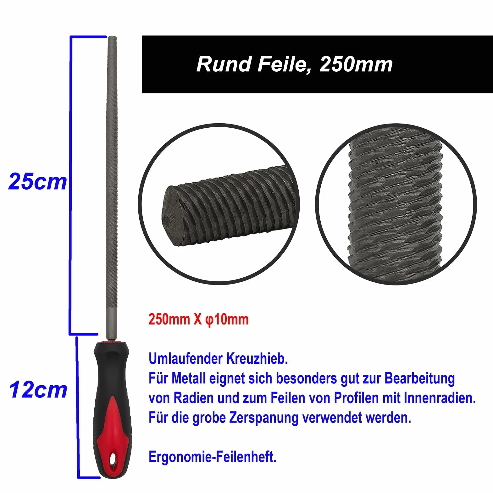 VASTOOLS Pilnik metalowy 3-częściowy 250 mm zestaw pilników płaskich ze stali T12 półokrągły okrągły do metalu