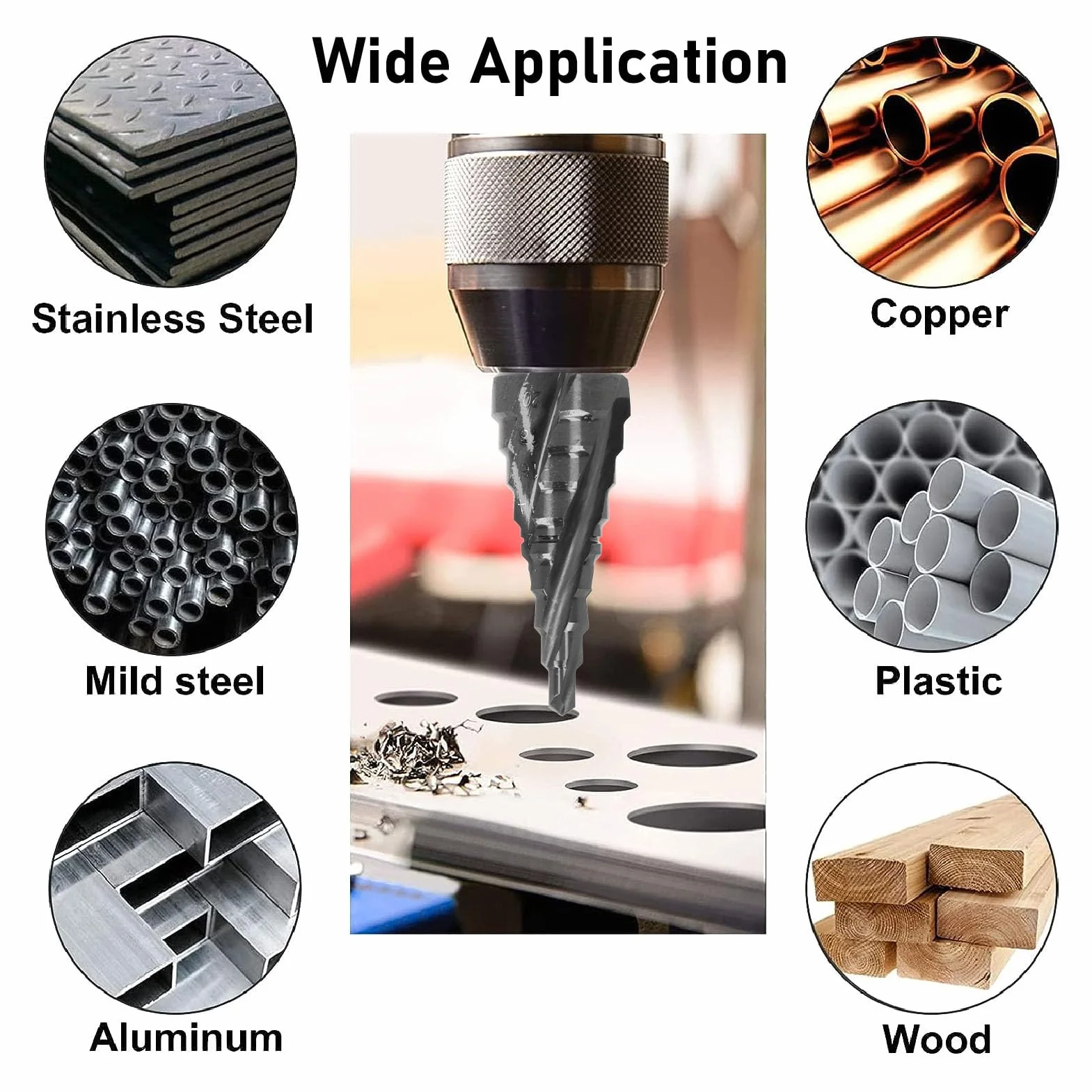 Generic Wiertło Stopniowe z Chwytem Sześciokątnym, twardość Kobaltu 89HRC, Rowki Spiralne, Wiertło 4-20 Mm, Trwały materiał, Idealne do Projektów Związanych z obróbką Metalu