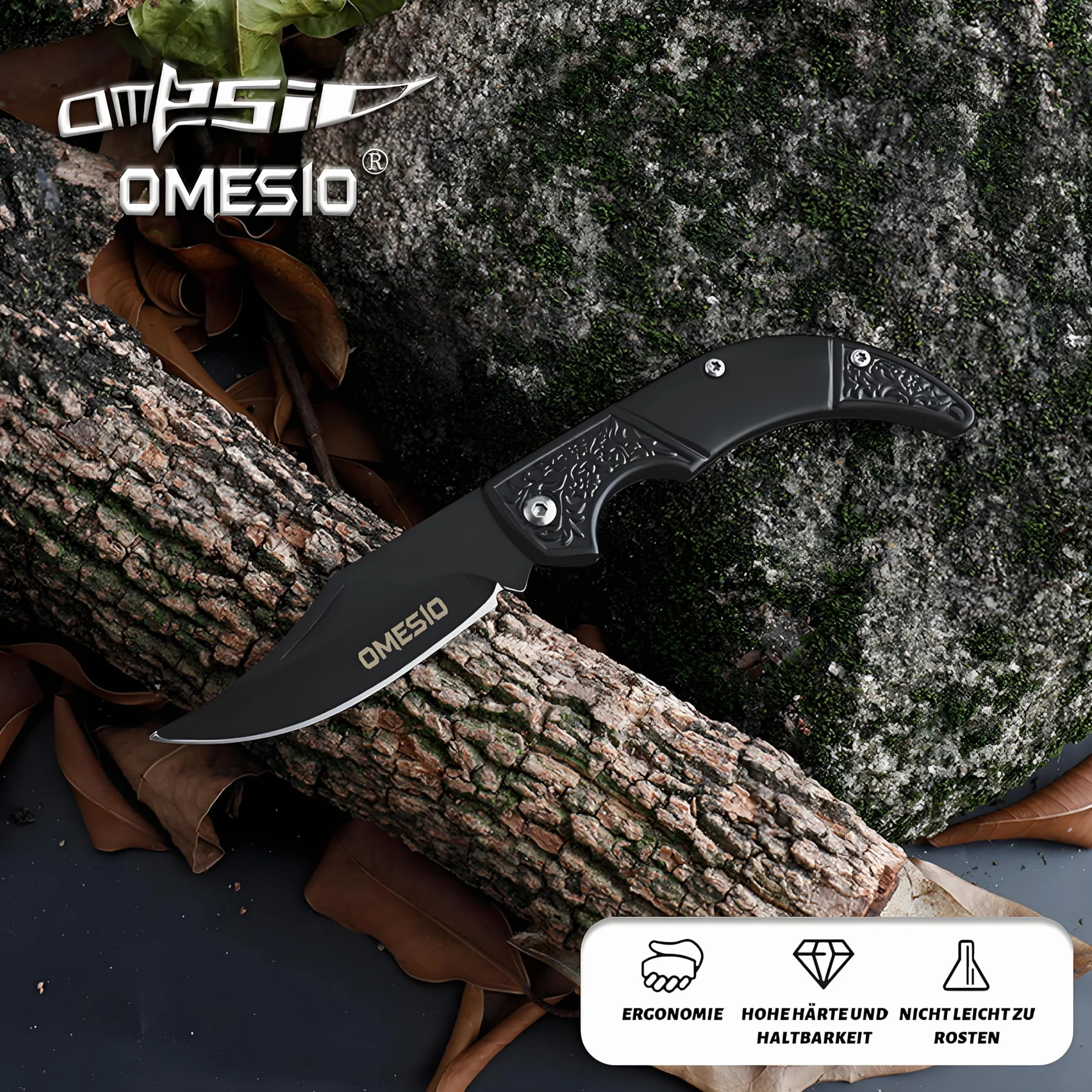 Omesio Mini scyzoryk 8,5 cm, mały składany nóż oburęczny, nóż dwuręczny, brelok, zewnętrzny, ostry, czarny
