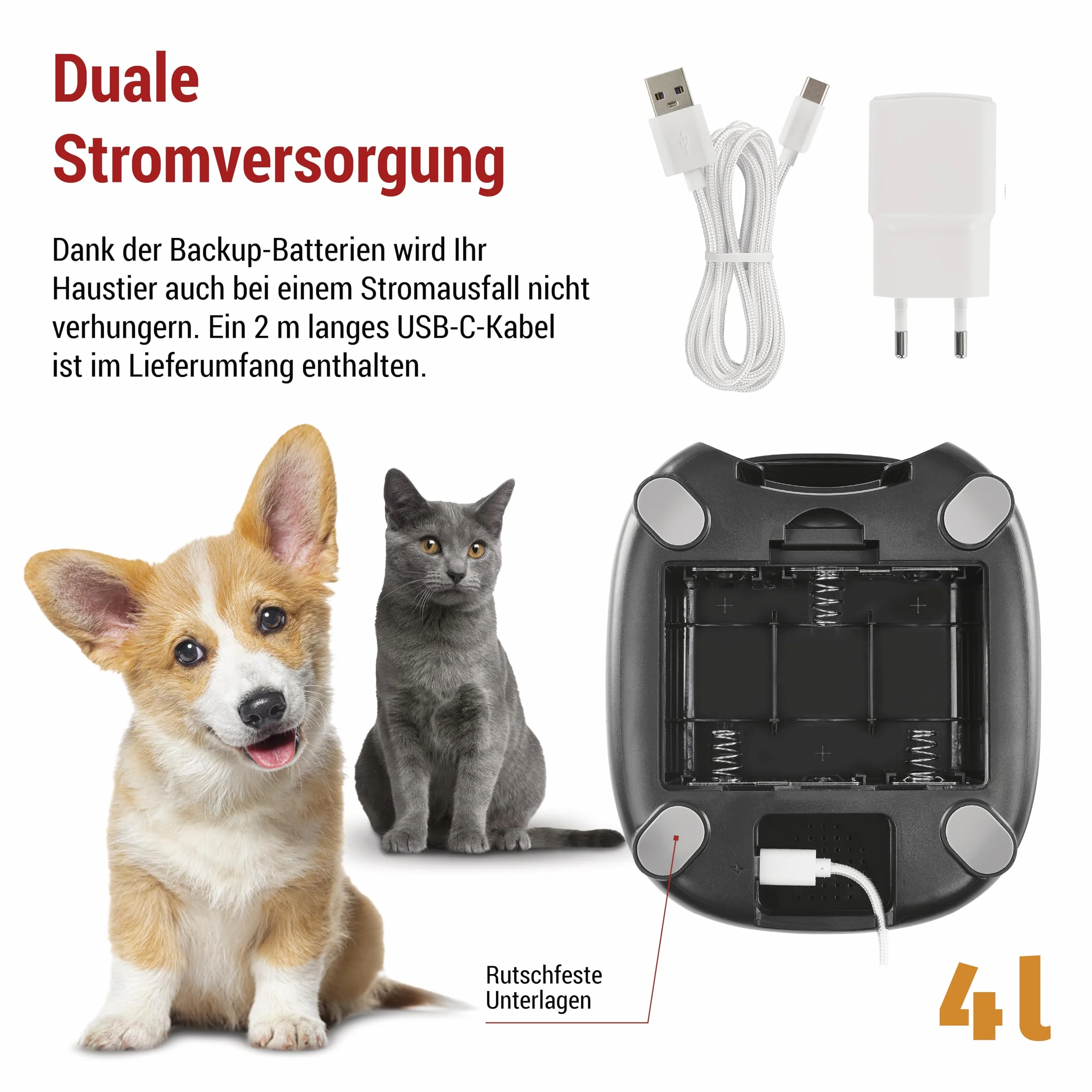 EMOS - GoSmart automat do karmy 4 l – WLAN Pet Care dozownik karmy z aplikacją – automat do suchej karmy dla kotów i psów z harmonogramem, nagrywanie głosu, dozowanie 1-10 posiłków dziennie - czarny