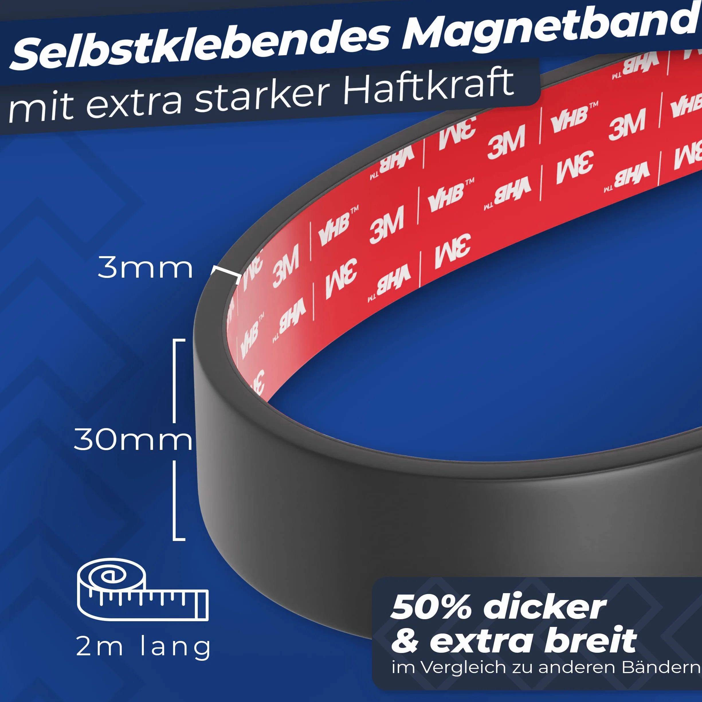 Taśma magnetyczna samoprzylepna (2 m) I mocny klej – mocny magnes I pasek magnetyczny z bardzo mocnym klejem 3M-VHB do noży, tablic suchościeralnych i wielu innych