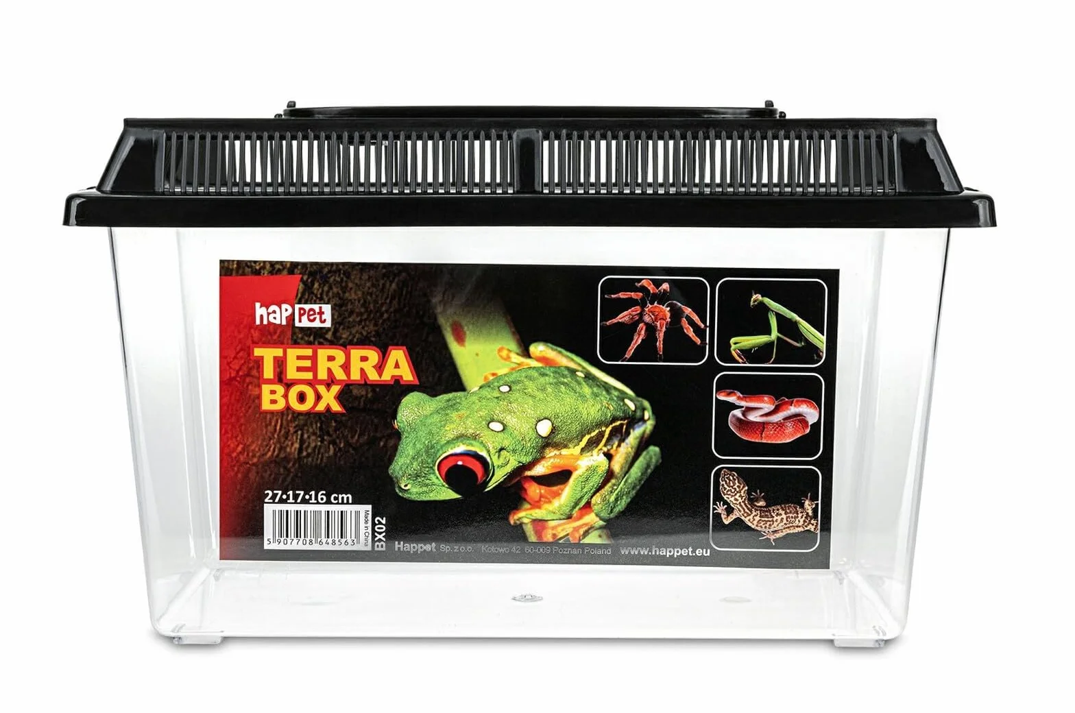Happet Pojemnik hodowlany Terra Box Light 27×17×16 cm – przezroczysty z wentylacją i uchwytem | Transporter i faunarium dla gadów, płazów, owadów, pajęczaków, gryzoni