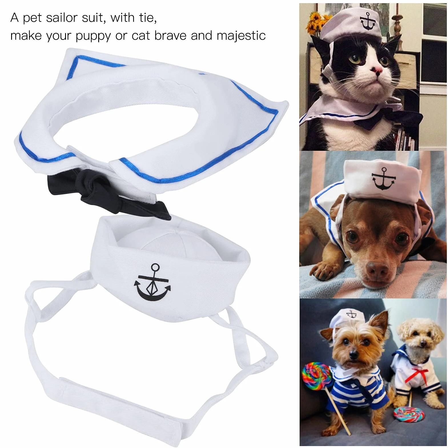 Acouto Pet Sailor Suit Cotton Cat Hat and Cloak Set na świąteczny Dekoracja Marynarz z czapką i Płaszcz Marynarz Sitscat Hatcat Cloakcat Hat Cloak Dekoracja