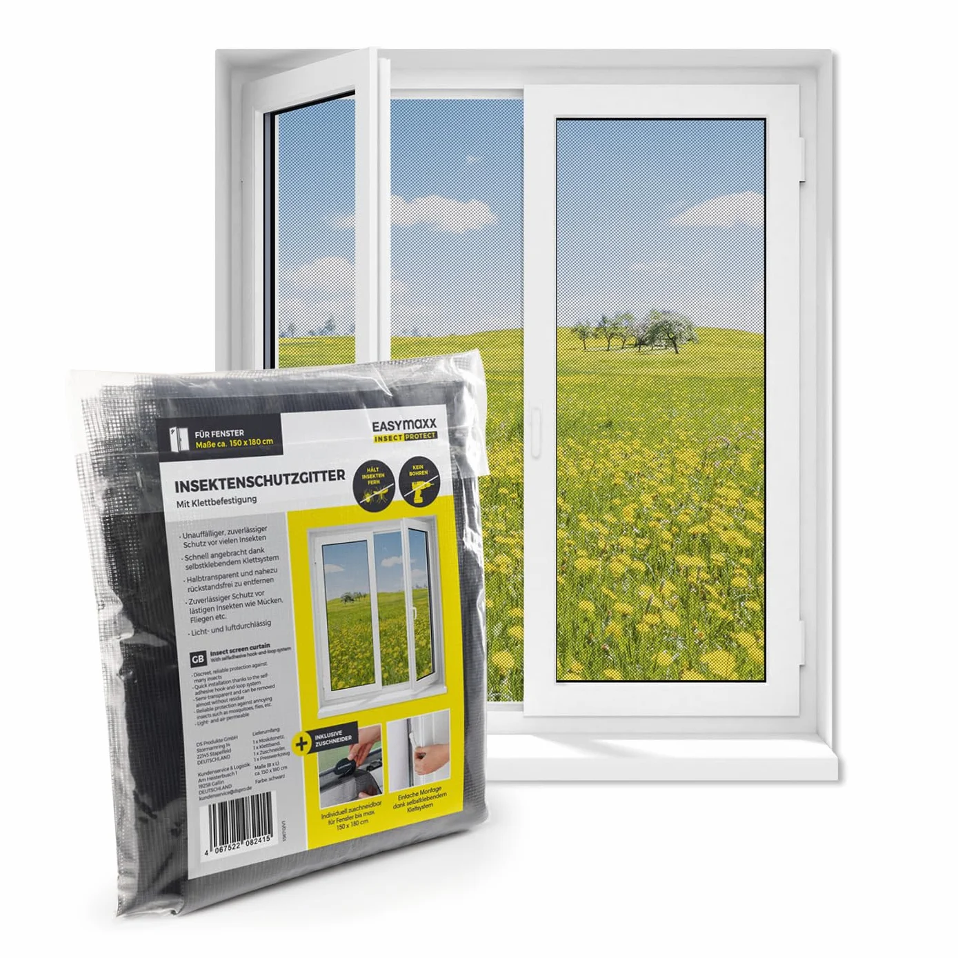 EASYmaxx Moskitiera okienna na okno do 150 x 180 cm, taśma na rzep, czarna