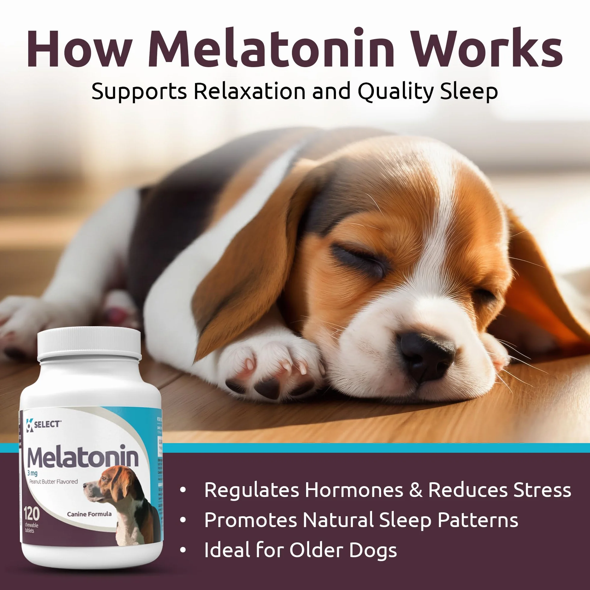 K9 Choice Melatonin for Dogs - 120ct (3 mg) Tabletki - Peanut Masło Flavor