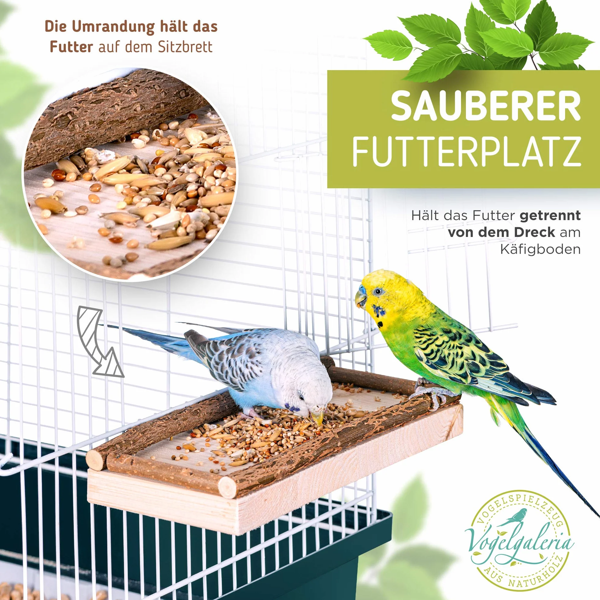 Vogelgaleria zestaw 2 desek platform do siedzenia 10 x 20 cm z naturalnym drewnem dla ptaków takich, jak kogut papuga falista itp. Idealne akcesoria do klatki, z materiałem do montażu