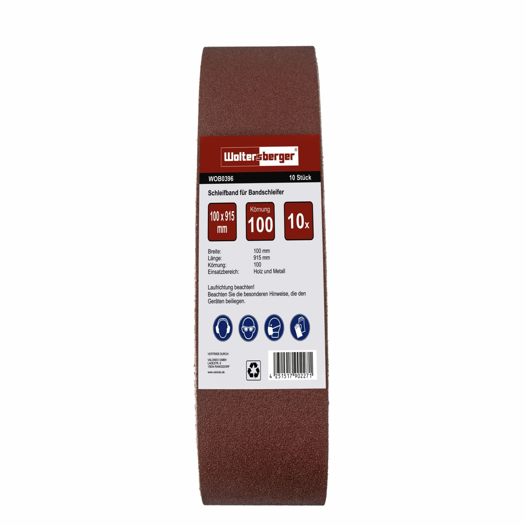 Woltersberger® Taśmy ścierne do tkanin 15 sztuk | rozmiar 100 x 915 mm | po 3 taśmy o ziarnistości K80, K120, K150, K240, K400 | zestaw papieru ściernego