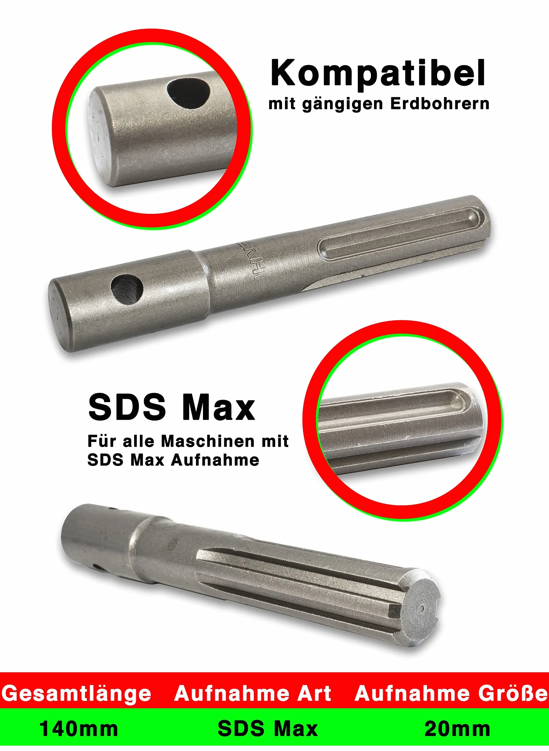 WERHE Wiertło do ziemi z SDS Max Receptacle 180 mm wytrzymałe wiertło z końcówką wiertła