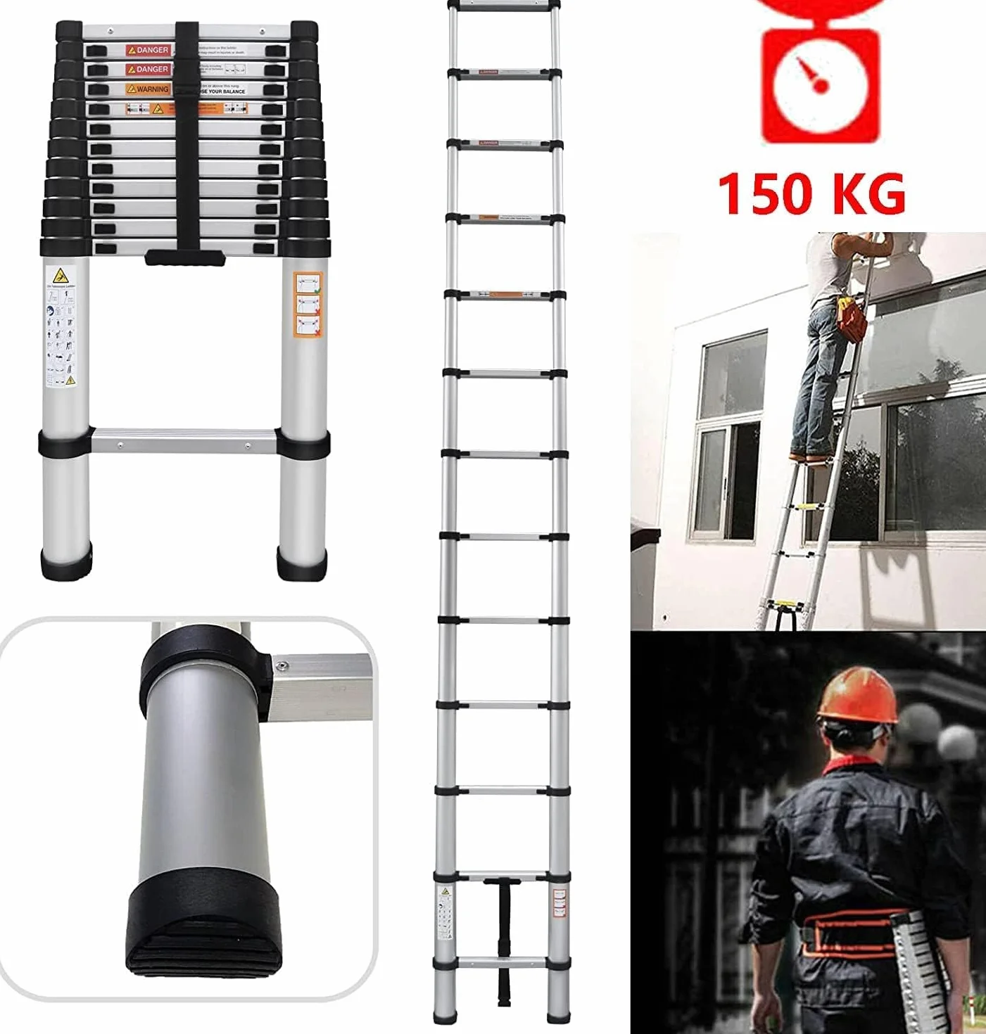 Drabina teleskopowa aluminiowa składana 4,4 m nośność 150 kg