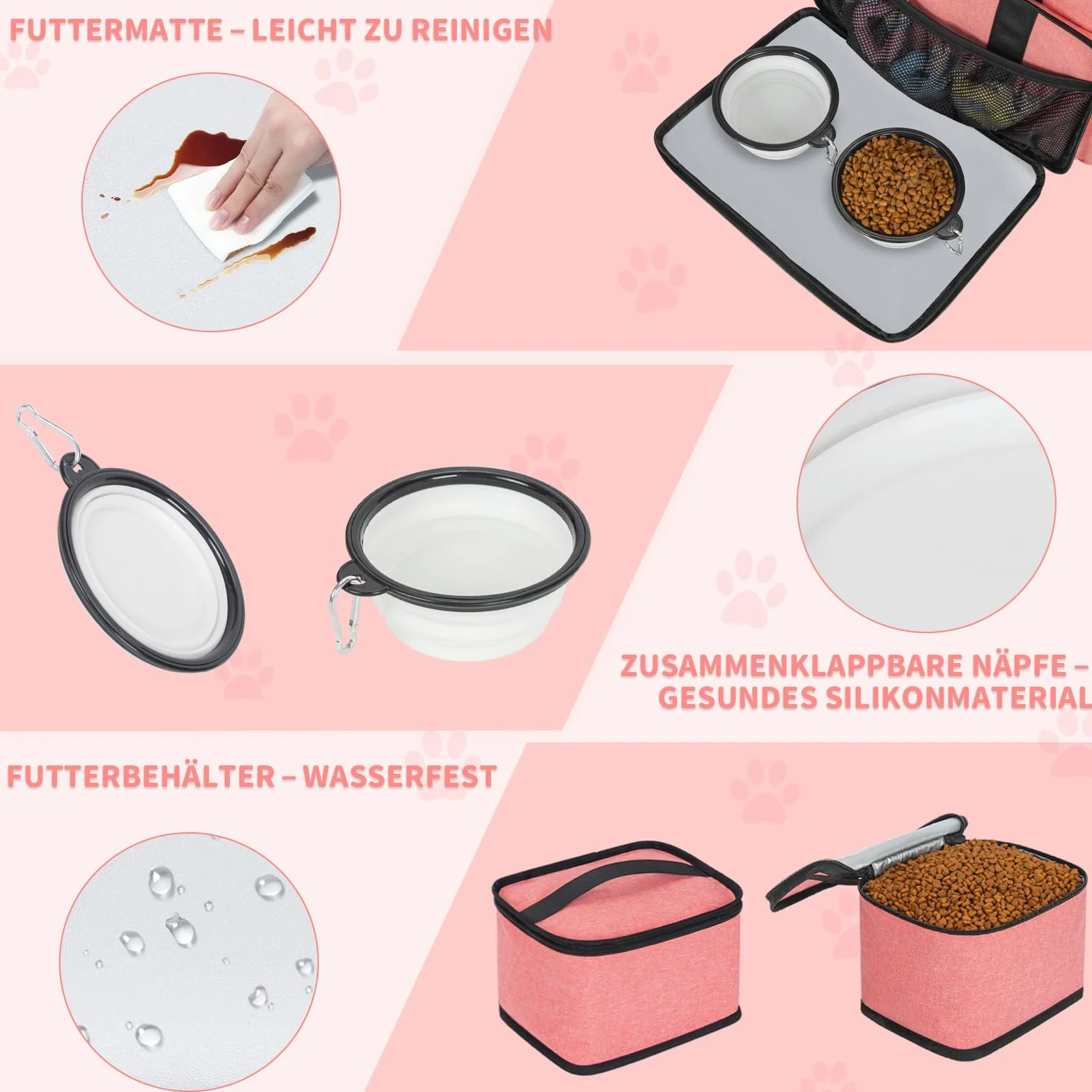 OUUTMEE Torba na smakołyki dla psów, 25 l, z paskiem na ramię, torba na karmę dla psa, na weekendowe wycieczki, torba dla psa (różowa)