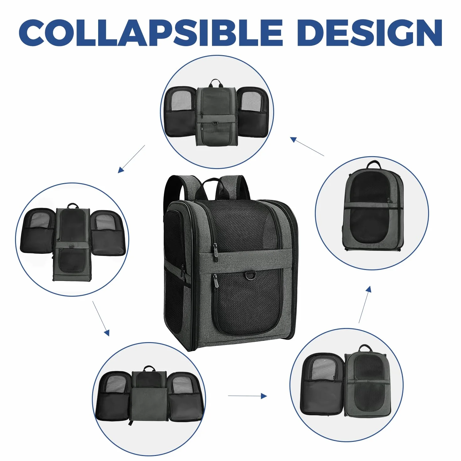Apollo Walker Cat Carrier Dog Carrier Oddychający Siatkowy Transporter dla Zwierząt 2-15 kg Szary
