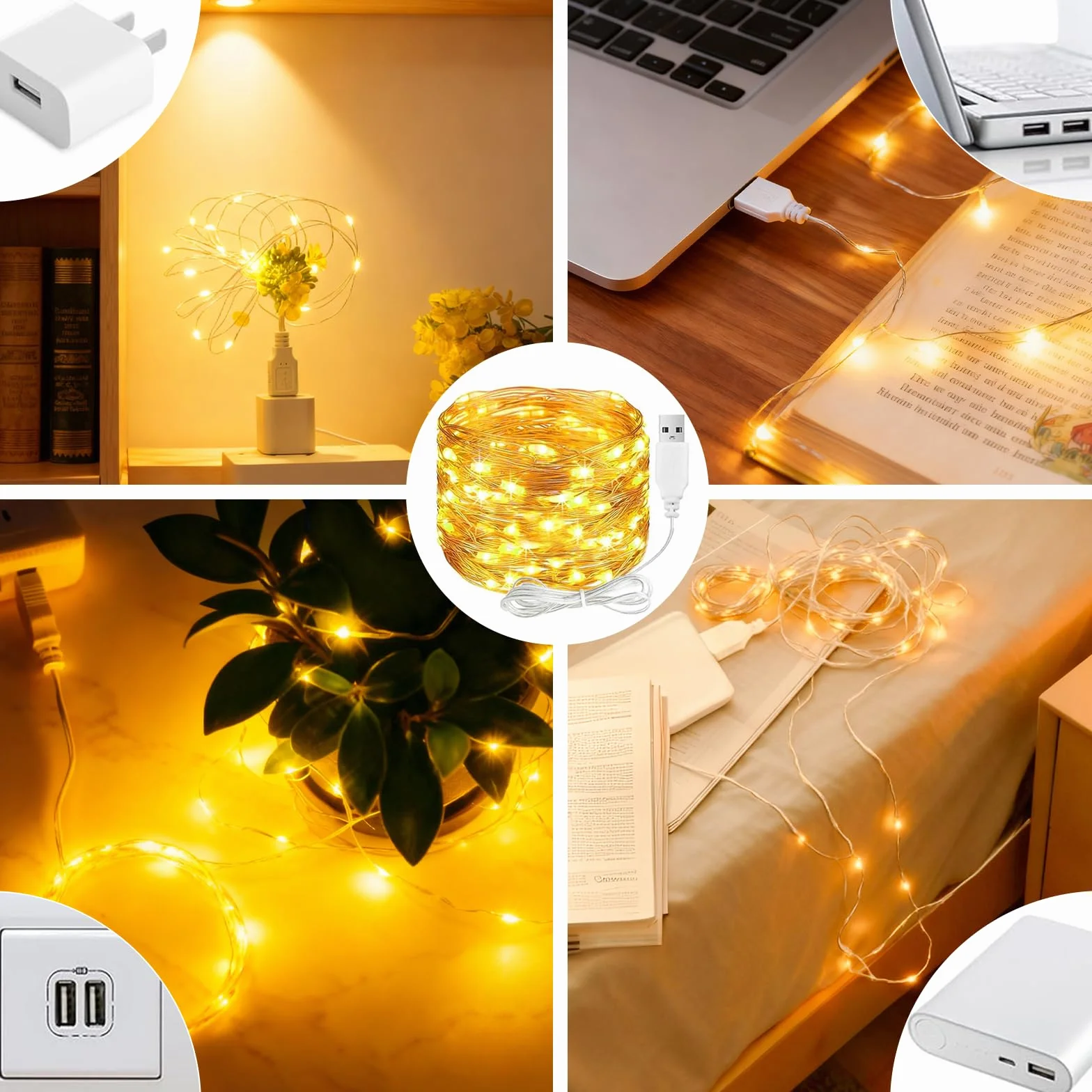 ALEGRE łańcuch świetlny LED USB 5m 50 diod wodoodporny ciepła biel