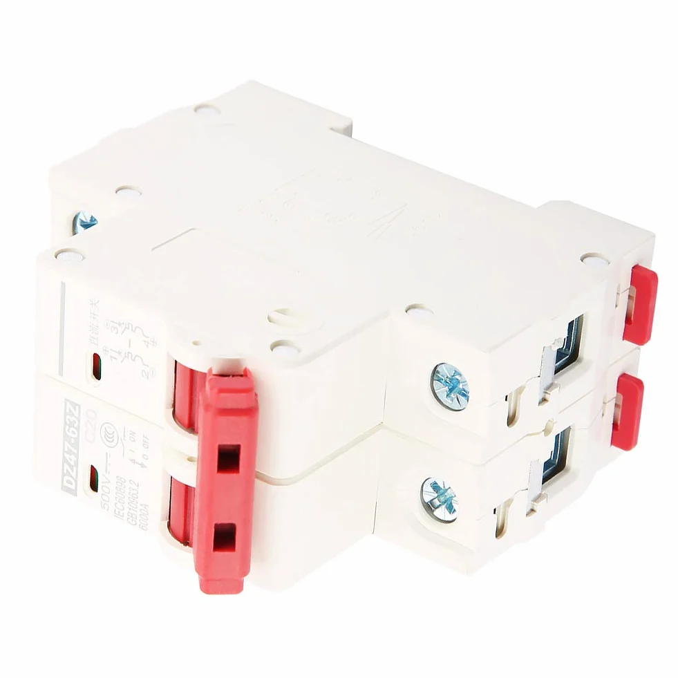 Wyłącznik, Wyłącznik Miniaturowy 2P DC MCB, Wyłącznik 500V DC DZ47-63Z-2P, Wyłącznik Nadprądowy 16A 20A 63A Opcjonalnie, 20A