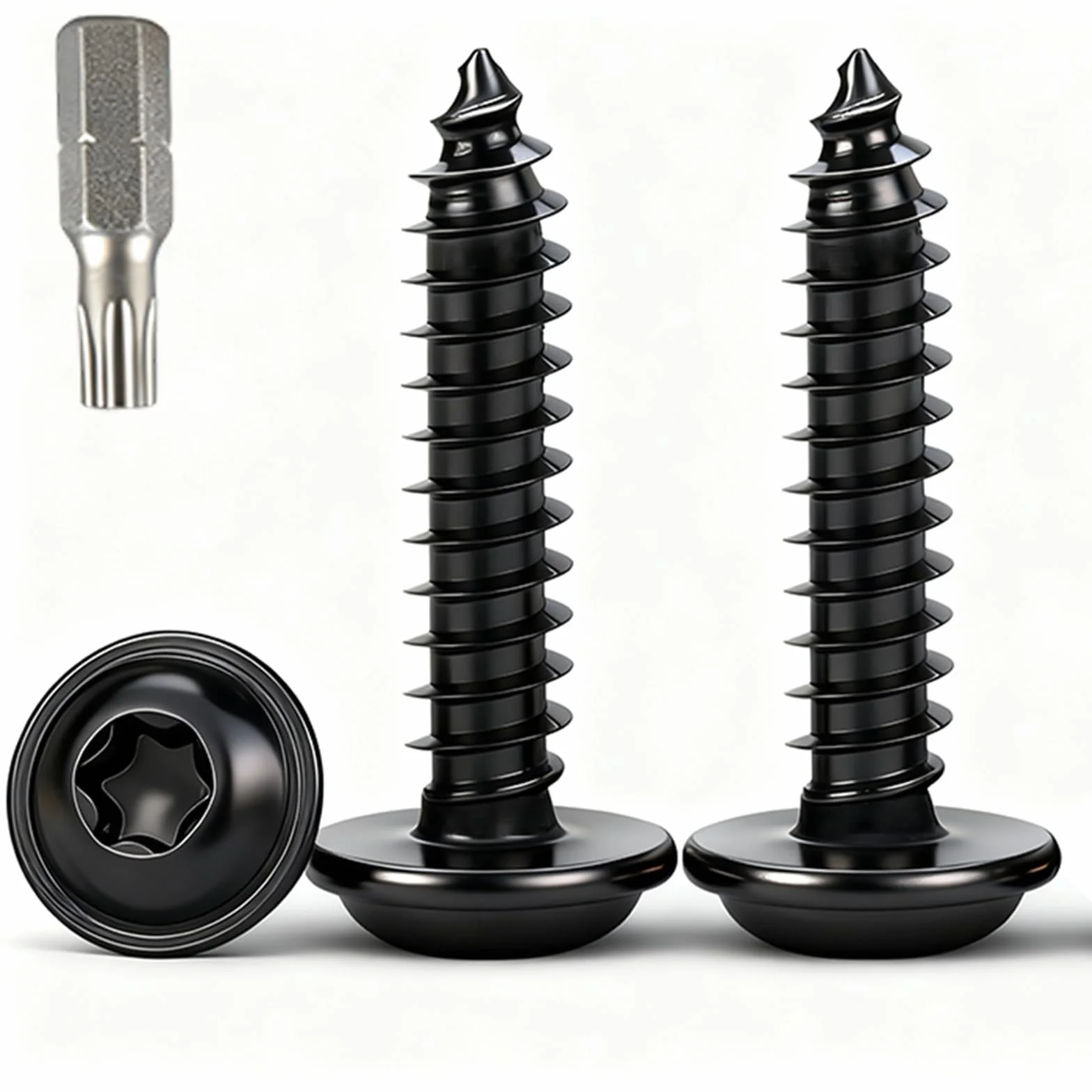20 sztuk Śrub Samogwintujących Torx M3x16mm,Stal Nierdzewna Czarna A2 V2A,Śruba Samogwintująca z Podkładką do Drewna,Metalu