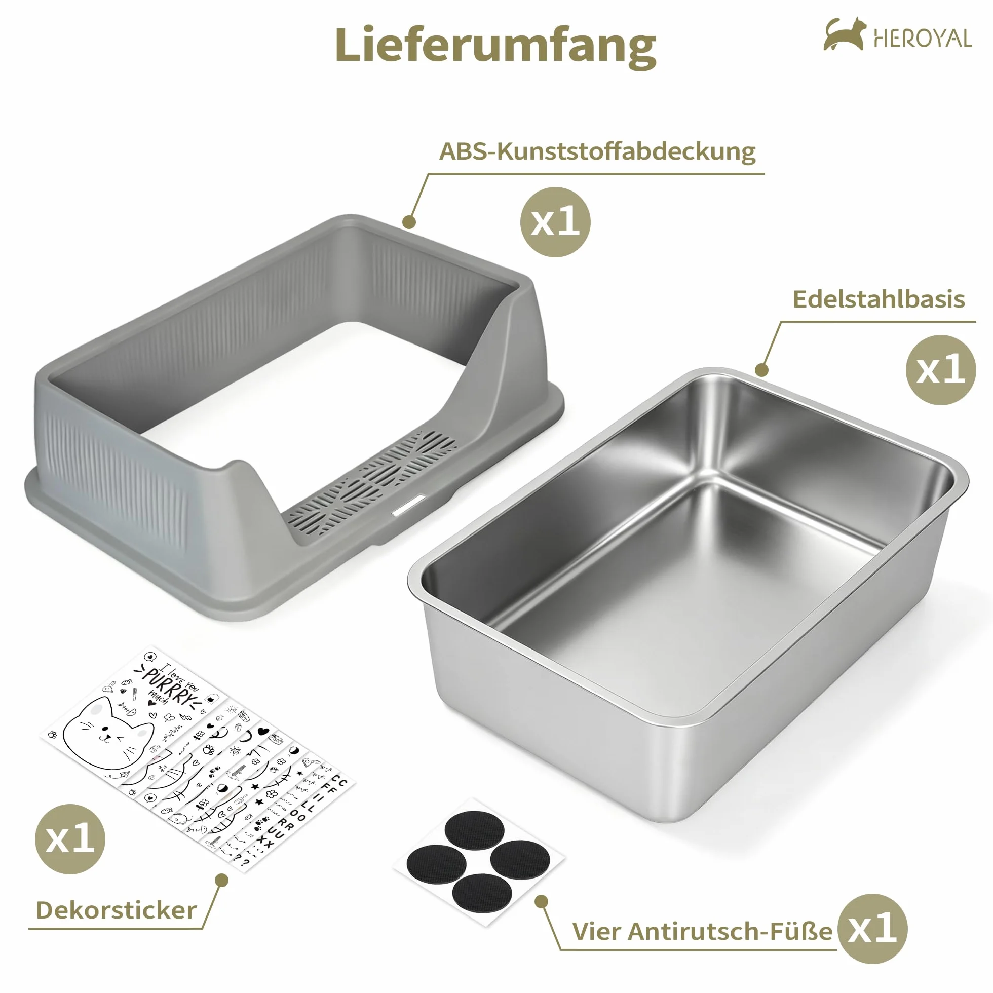 Kuweta dla kota ze stali nierdzewnej XXL z naklejką DIY, 20L kuweta dla kota ze stali nierdzewnej z pokrywką, duża pojemność, szczelna i odporna na rozpryski, łatwe wchodzenie i wychodzenie, łatwa do