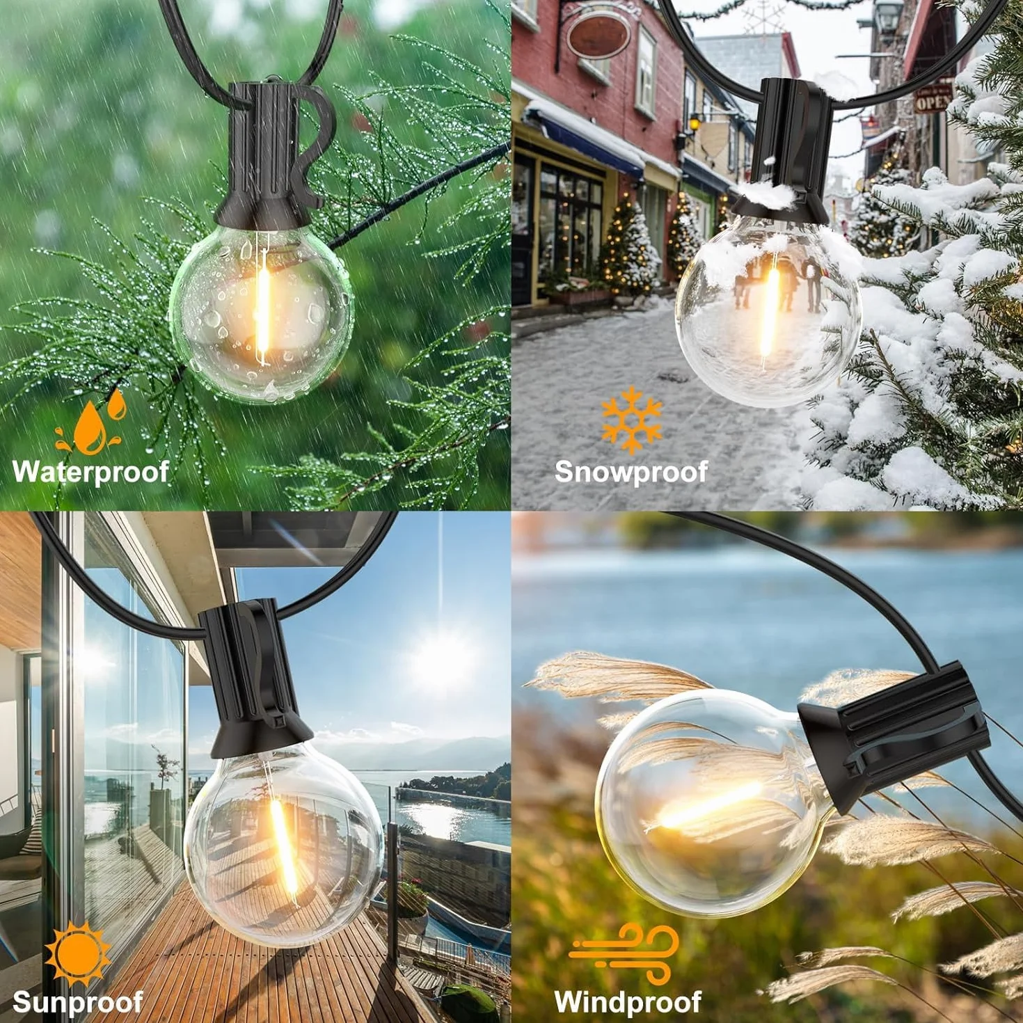 GPATIO łańcuch świetlny LED na zewnątrz, 30 m, 50 + 2 szt. żarówki G40, ciepła biel, plastik, klasa wodoszczelności IP45, do użytku wewnątrz i na zewnątrz, do ogrodu, na taras, na wesela, imprezy