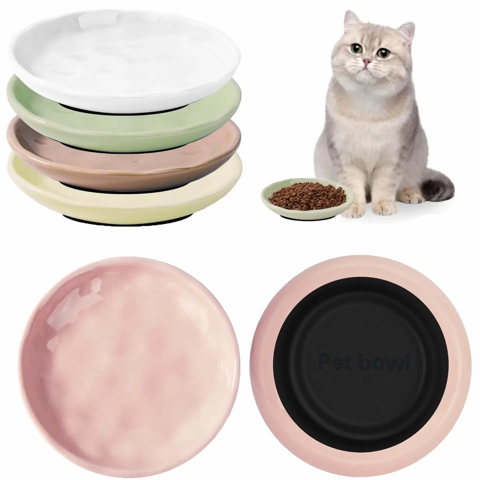 Ceramiczna miska dla kota 5 sztuk antypoślizgowe silikonowe dno płaska miska na karmę