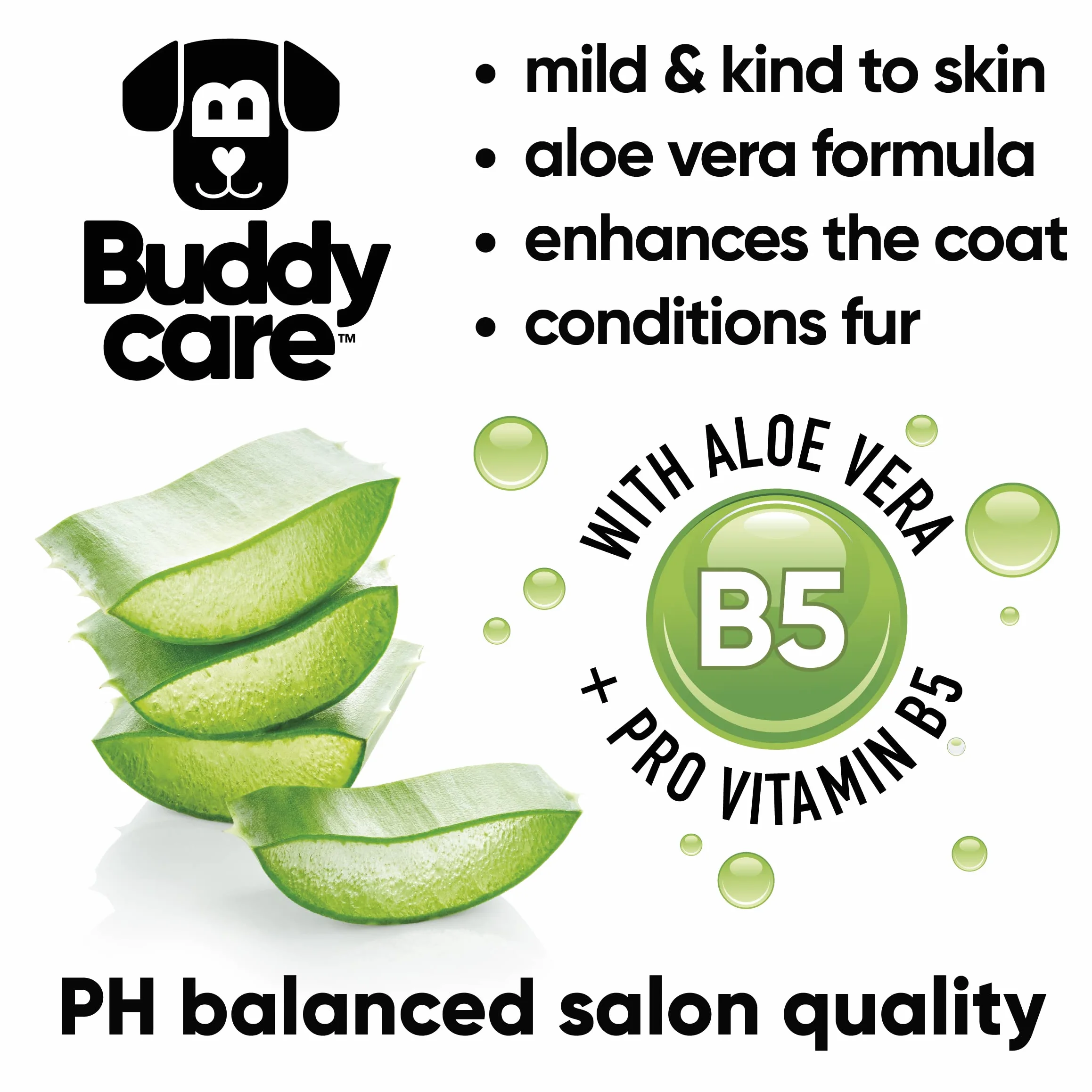 Buddycare Shed Control szampon dla psów, 500 ml, o zapachu aloesu i trawy cytrynowej, z aloesem i pro witaminą B5, szampon dla szczeniąt, delikatna formuła dla wszystkich ras, wegańska i wolna od