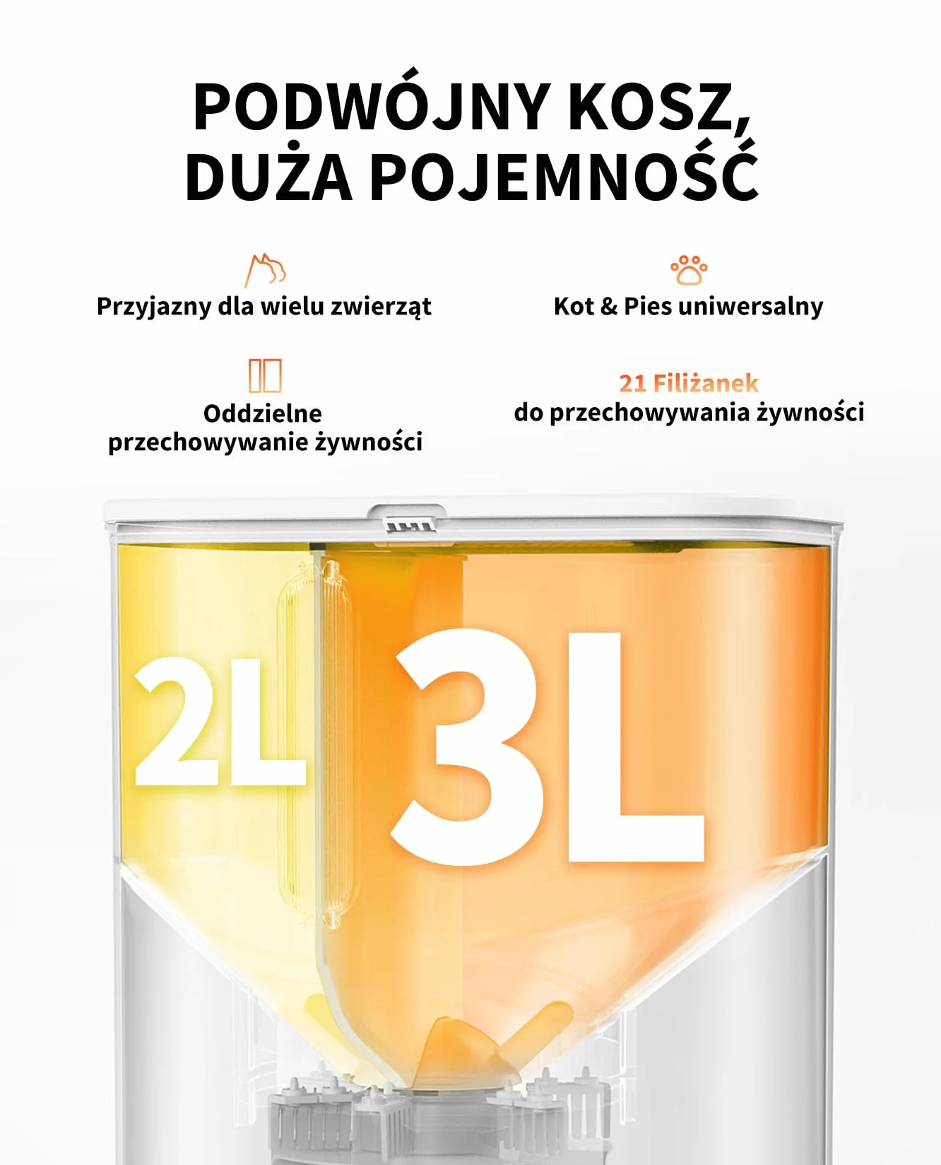 PETKIT Automatyczny Dozownik Karmy dla Kota z Kamerą, 5L Podwójny Lejek Automatyczny Karmnik dla Kotów/Psów, 1080P HD, Funkcja AI, 2.4G WiFi, Dwukierunkowe Audio, APP, Miska ze Stali Nierdzewnej