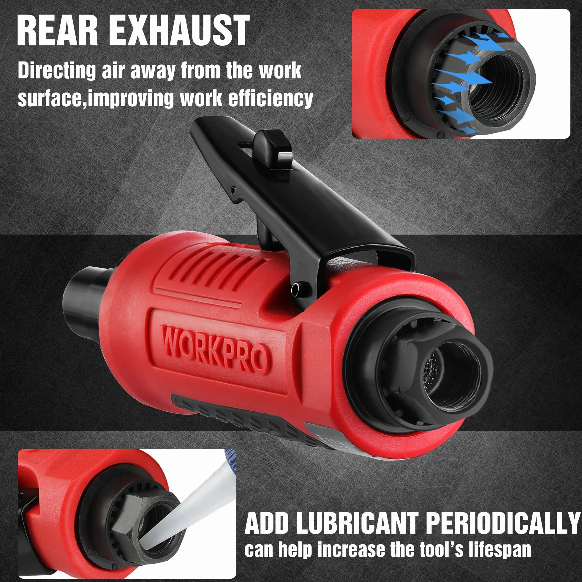 WORKPRO Szlifierka pneumatyczna prosta 1/4" (6,3 mm) 25000 obr./min narzędzie do metalu, drewna, tworzywa sztucznego