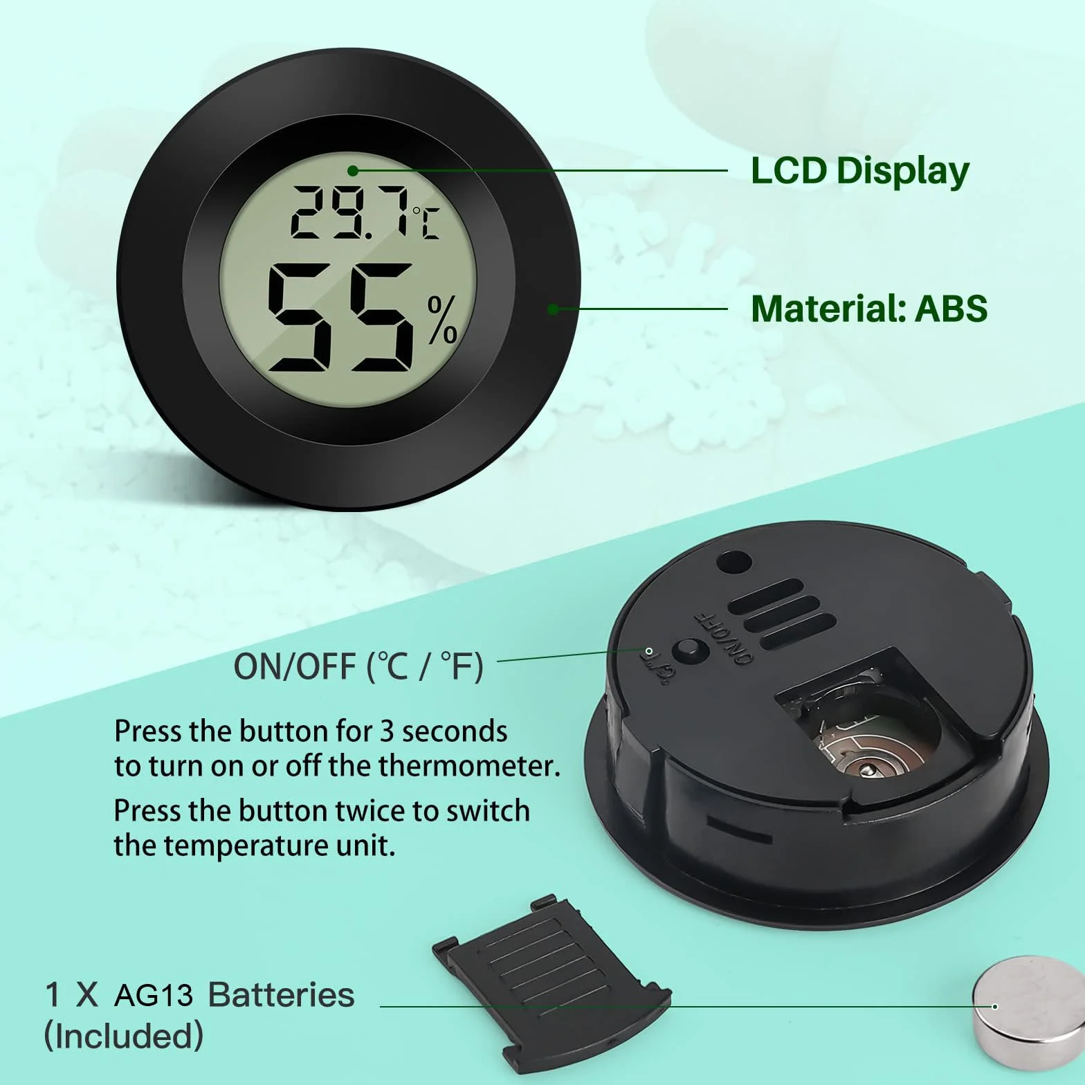 zalati Termometry dla gadów 2 szt. Wbudowany termometr higrometr 2 w 1 LCD do terrarium cyfrowy inkubator drobiu - 1 sztuka czarny i 1 szt. biały