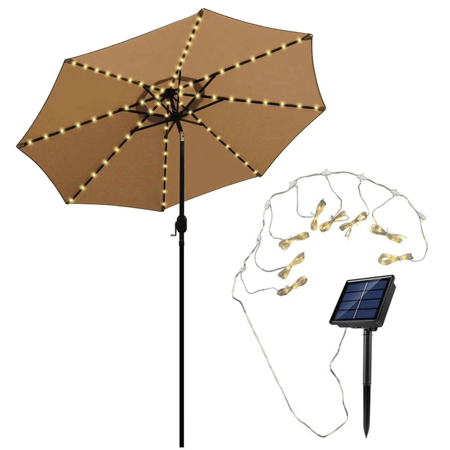 JINGLING Parasol przeciwsłoneczny z 104 solarnymi diodami LED, osłona wisząca na płozach z 8 trybami jasności – dekoracyjny parasol do użytku na zewnątrz jest odporny na wszystkie warunki