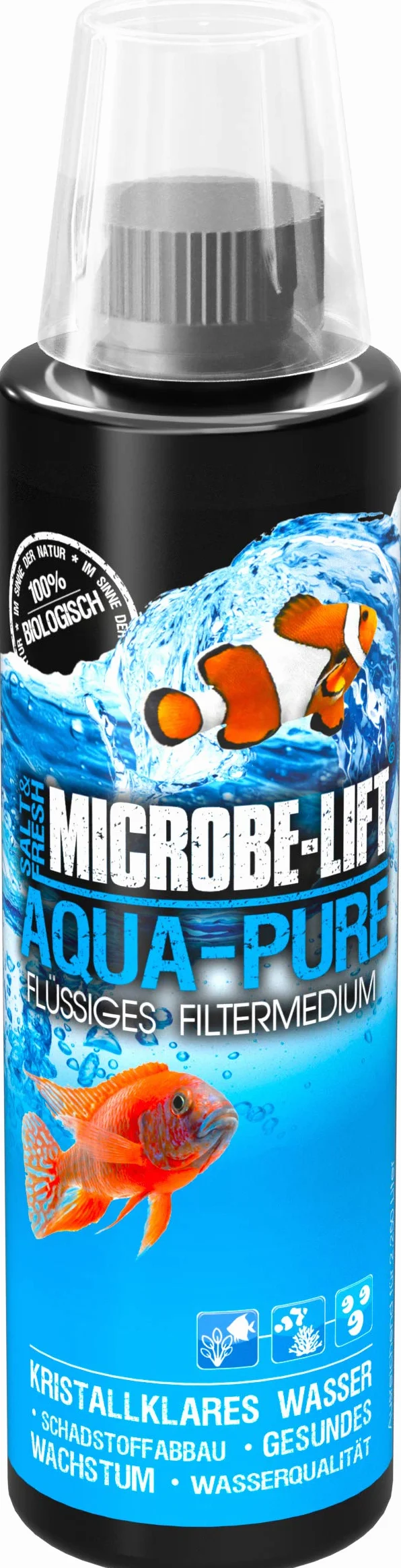 Microbe-Lift® - Aqua Pure | płynny oczyszczacz wody przeciwko mętnieniu dla krystalicznie czystej wody | 100% naturalny z bakteriami | do akwarium z wodą morską i słodką | pojemność: 236 ml