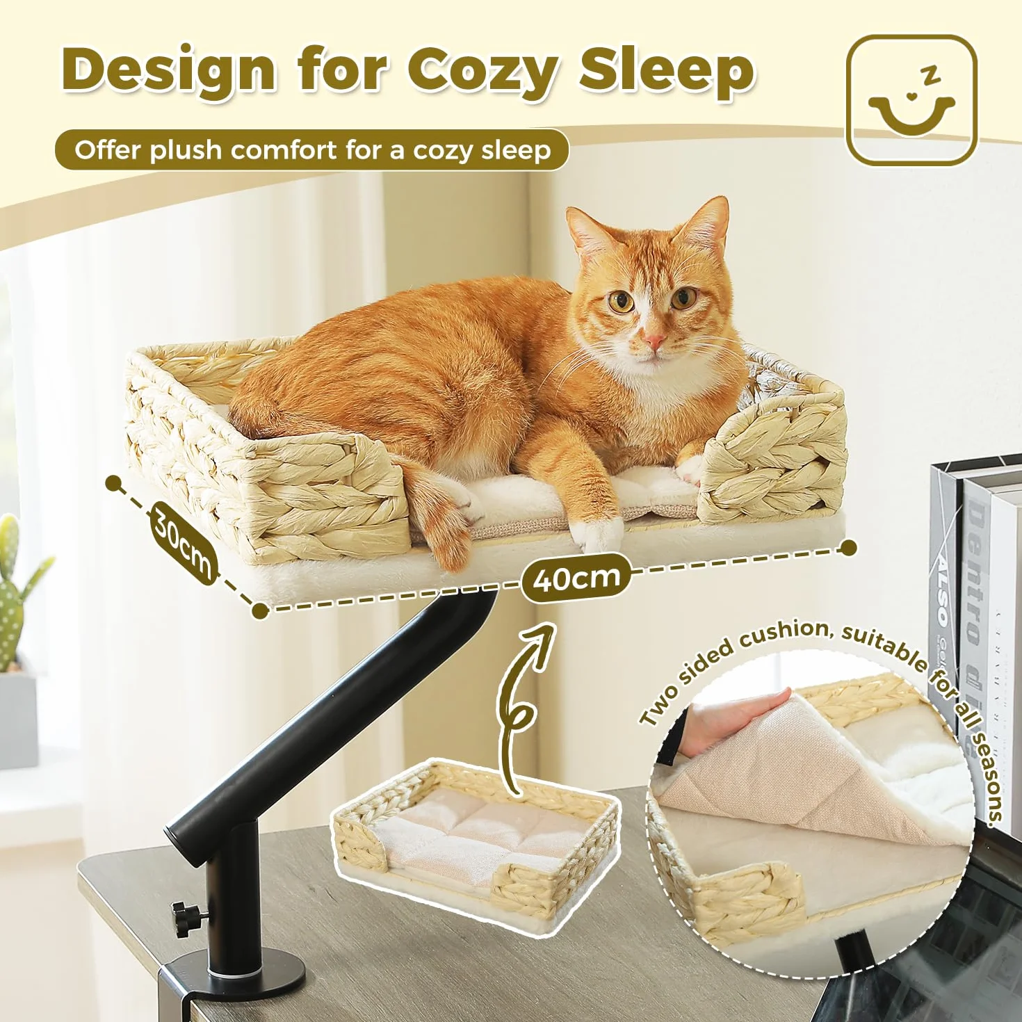 PAWZ Road Biurko dla kotów z wiklinowym legowiskiem, hamak, obrót 360°, regulowany, obciążenie 22,7 kg, białe