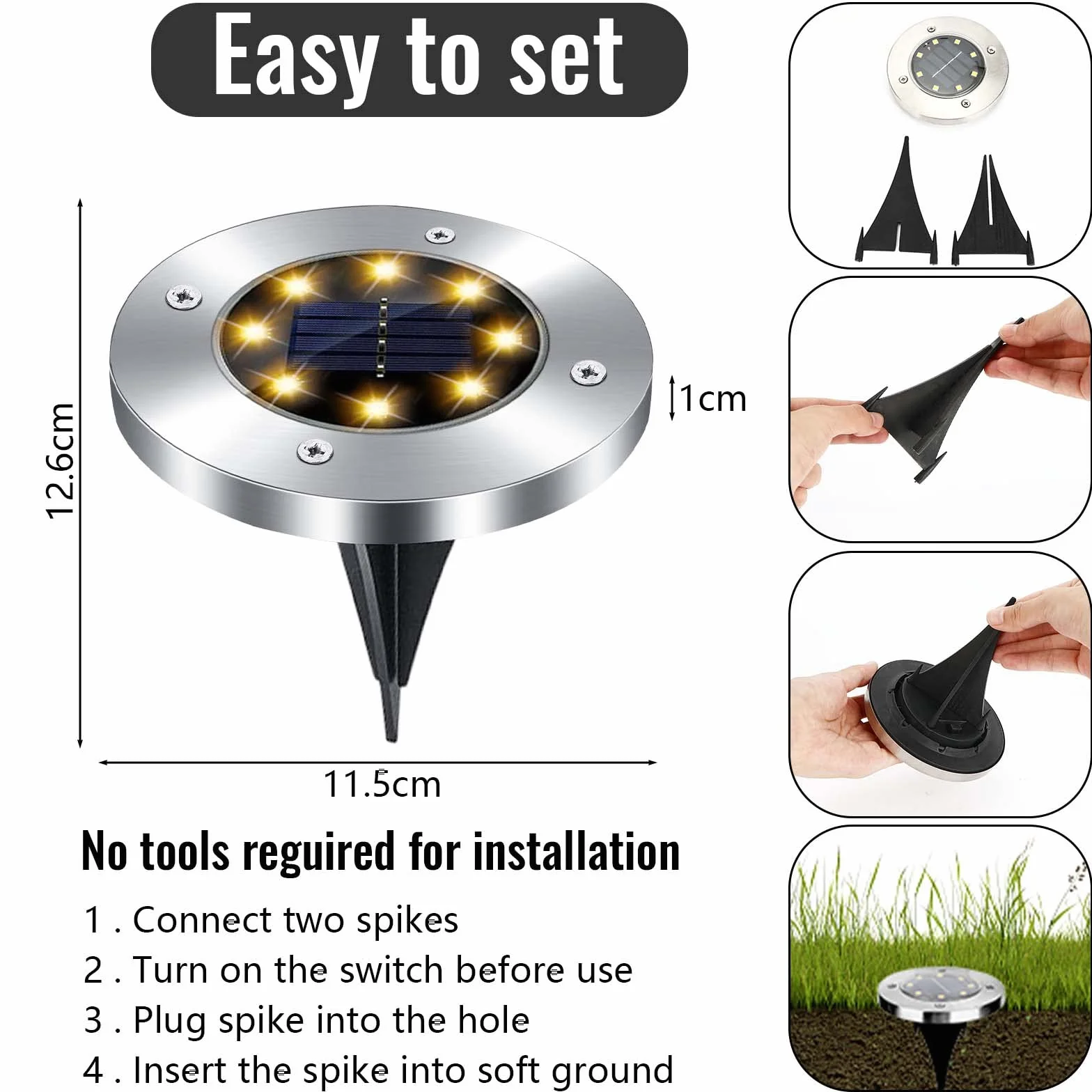 Solarne światła ogrodowe LED 8 sztuk wodoodporne IP65 600 mAh bateria lampa trawnikowa