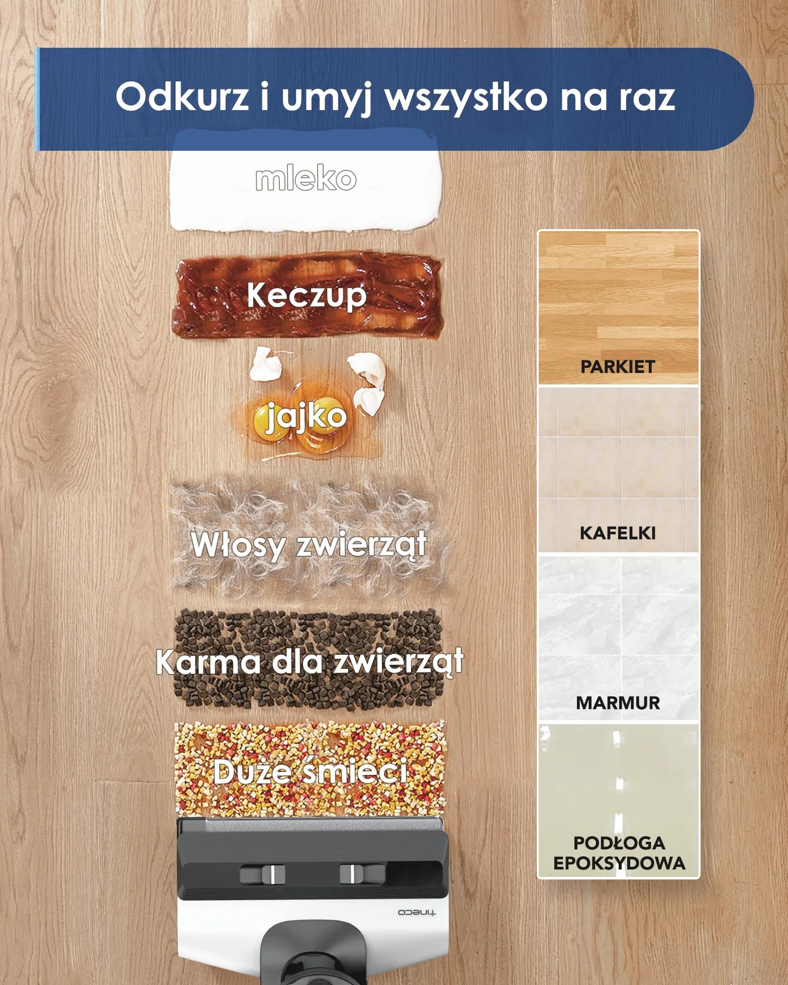 Tineco FLOOR ONE S5 Inteligentny bezprzewodowy odkurzacz na mokro i na sucho i mop do twardych podłóg, cyfrowy wyświetlacz, długi czas pracy, doskonały do ​​lepkiego bałaganu i sierści zwierząt