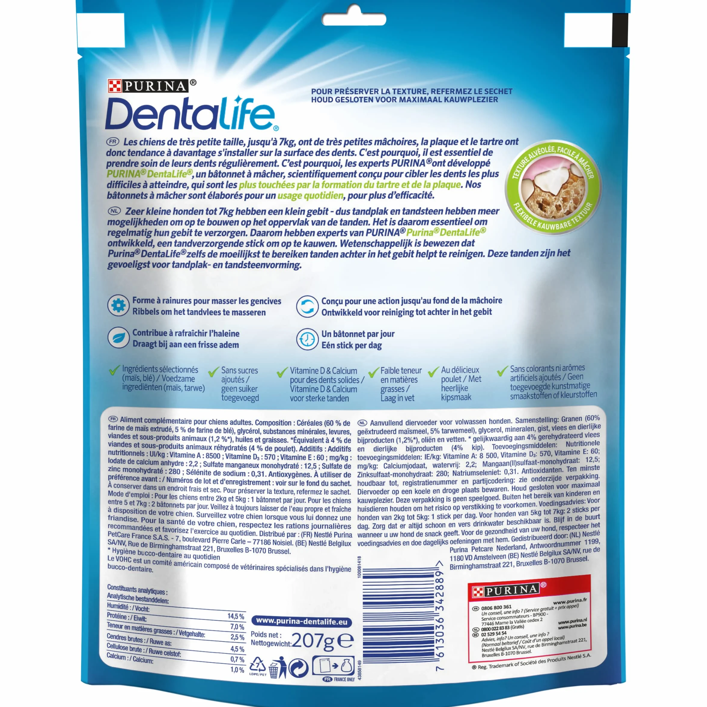 PURINA DENTALIFE EXTRA MINI | Przysmaki dla bardzo małych psów |21 patyczków do żucia | Kurczak | Pakiet Maxi 207 g | Higiena jamy ustnej