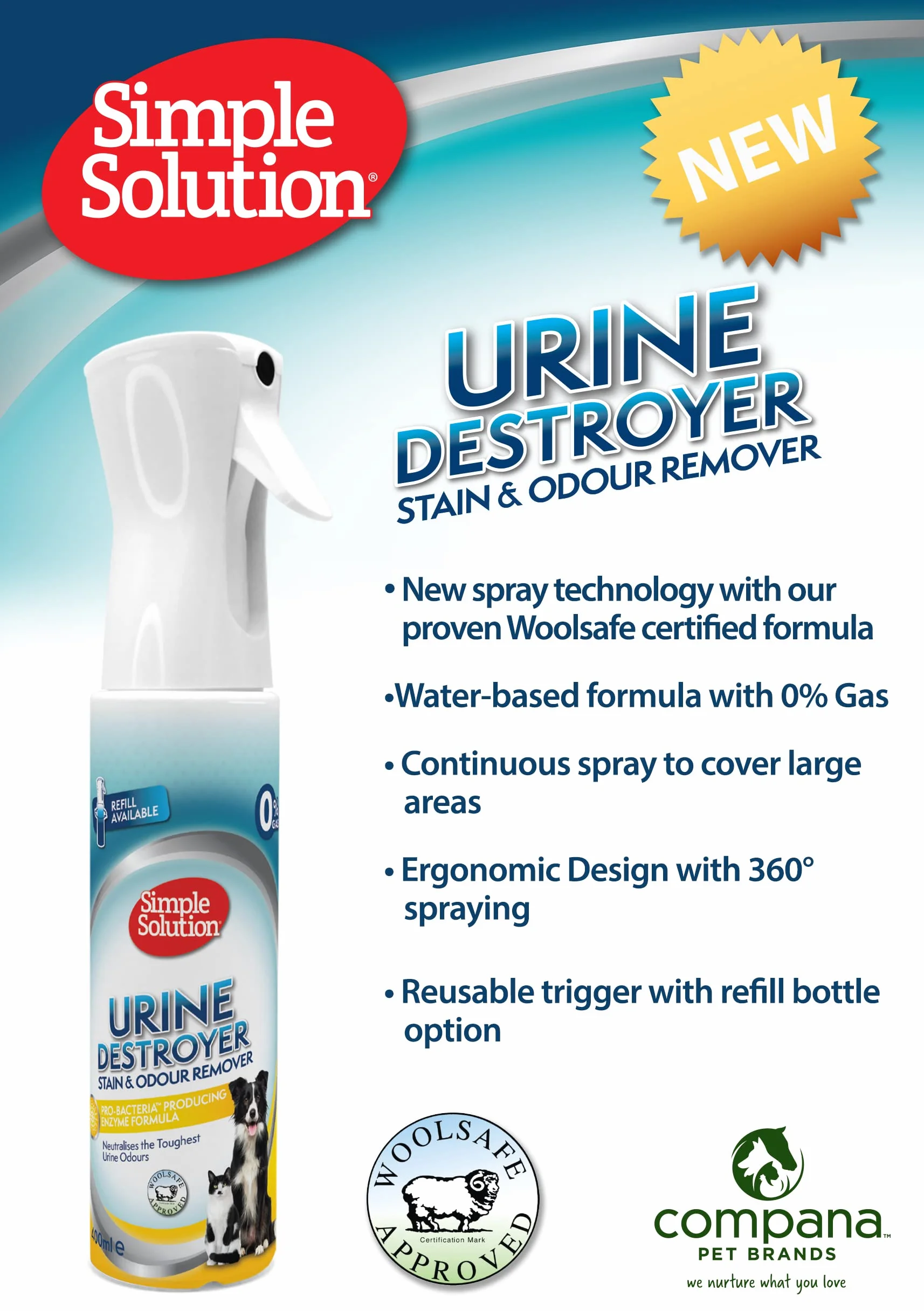 Simple Solution Cleaning Power Środek do Usuwania Plam i Zapachów Zwierząt Domowych, 400ml