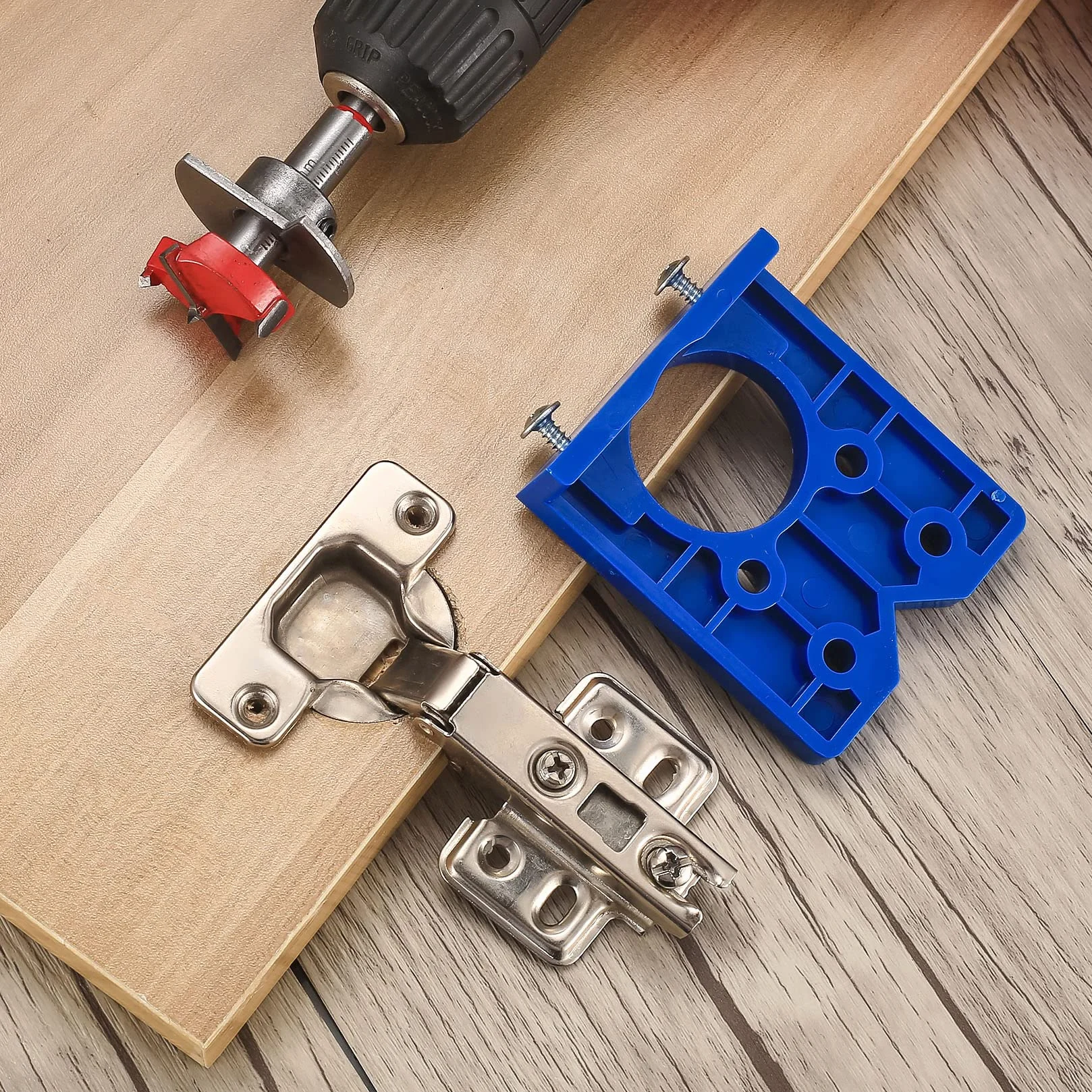 Szablony do zawiasów 35 mm, ukryty zawias Boring Jig zestaw tulejek wiertniczych, wiertło do zawiasów, prowadnica do wierteł do zawiasów szafek, płyty montażowe, stolarskie